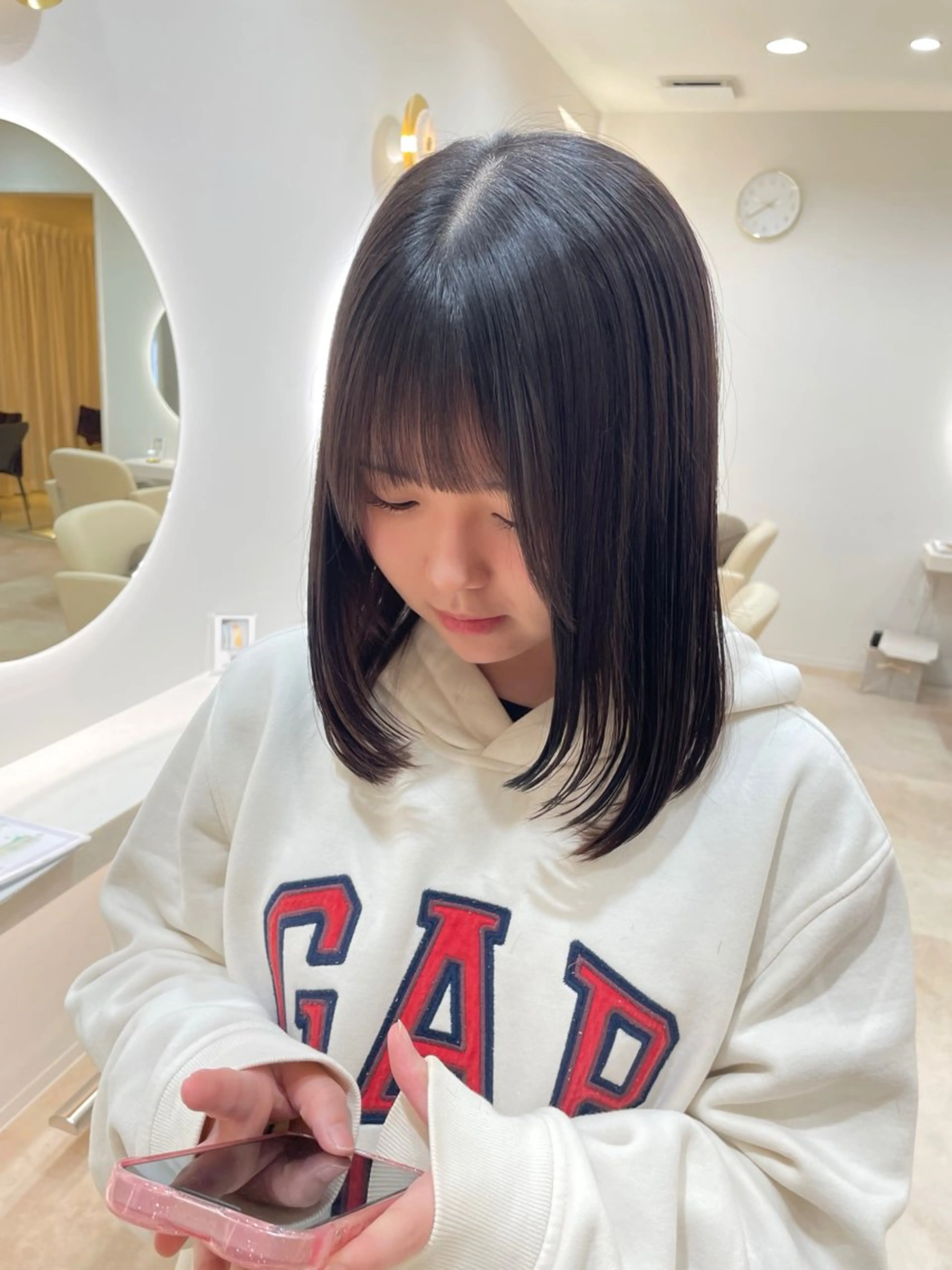 ミディアム カット 縮毛矯正 ANCHORウェリナ NOZOMIのヘアスタイル