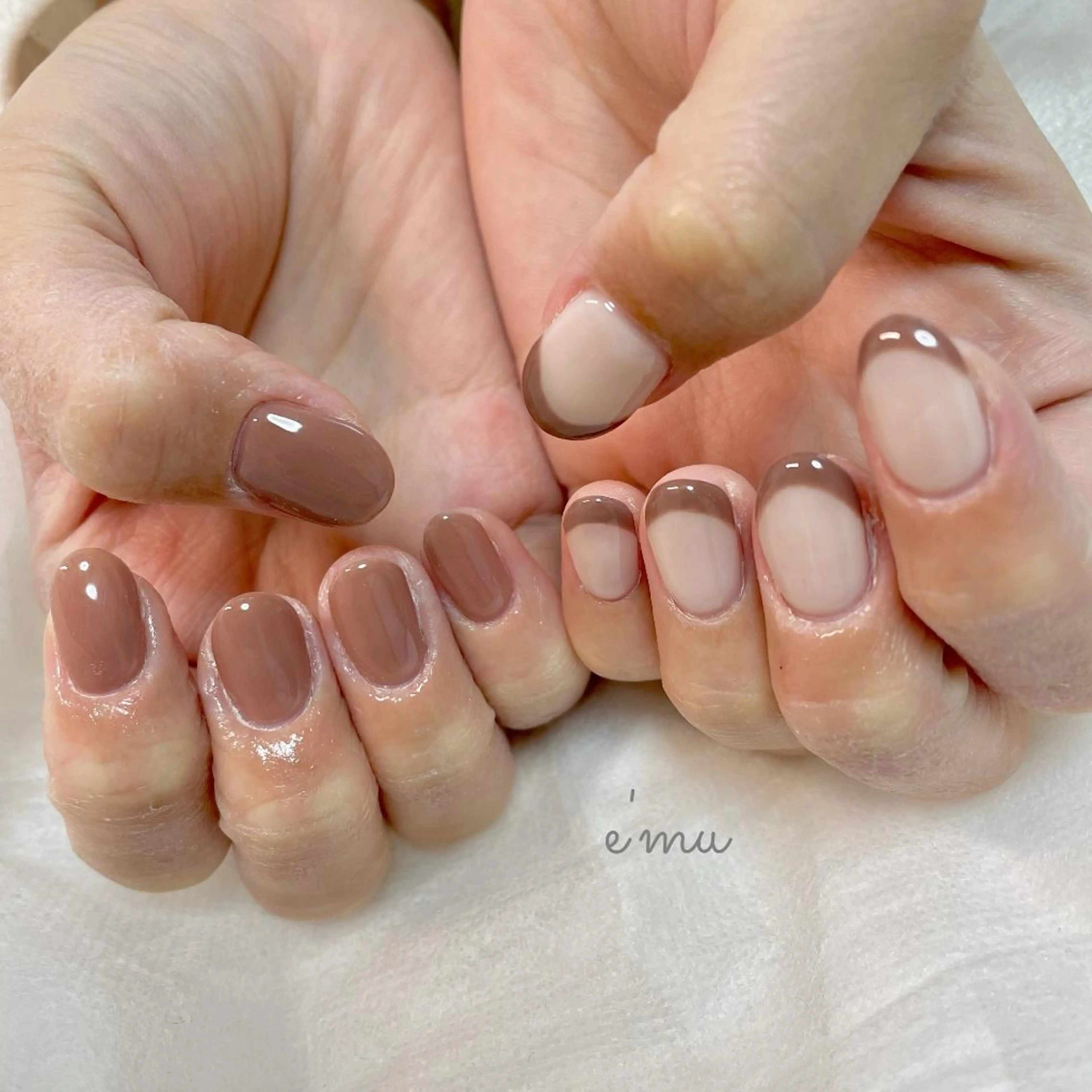 ネイル ブラウン フレンチネイル ワンカラーネイル ハンドネイル nail salon e'mu💐のネイルデザイン