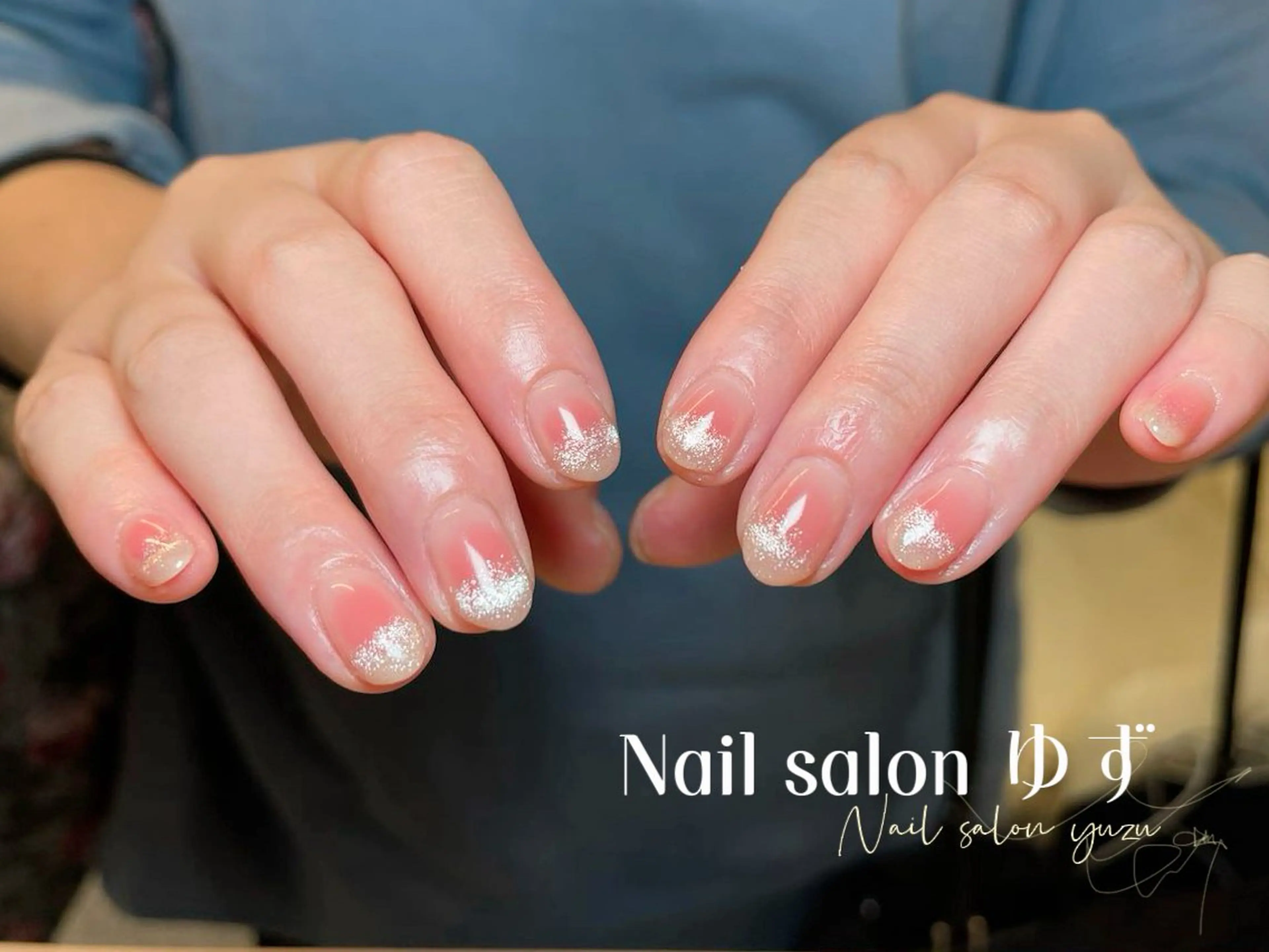 ネイル カジュアル チークネイル 成人式 ドット フレンチネイル ゆず- Nail Salonのネイルデザイン