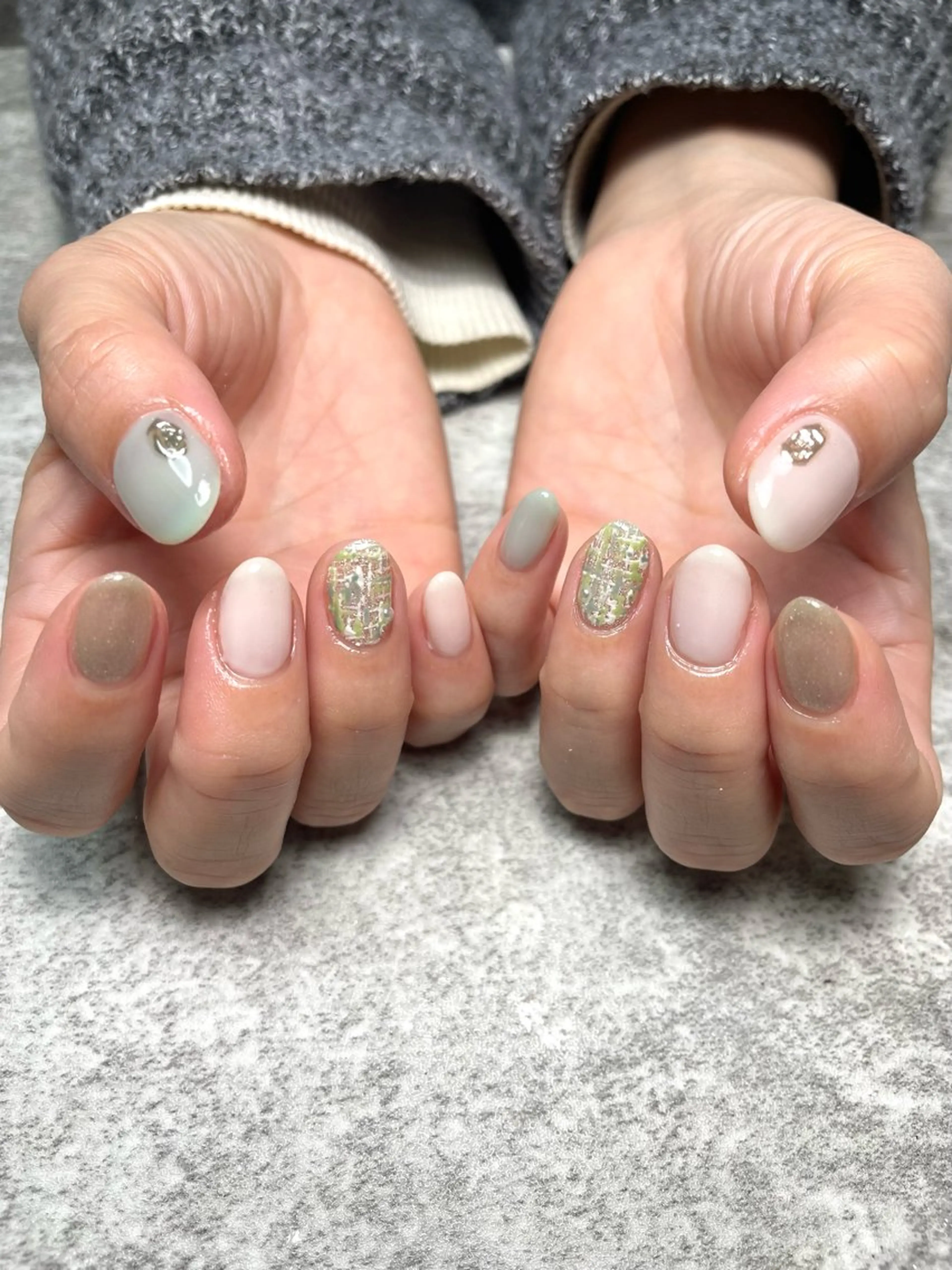ネイル 桜ネイル 入学式 卒業式 ツイードネイル RISA joie nailのネイルデザイン