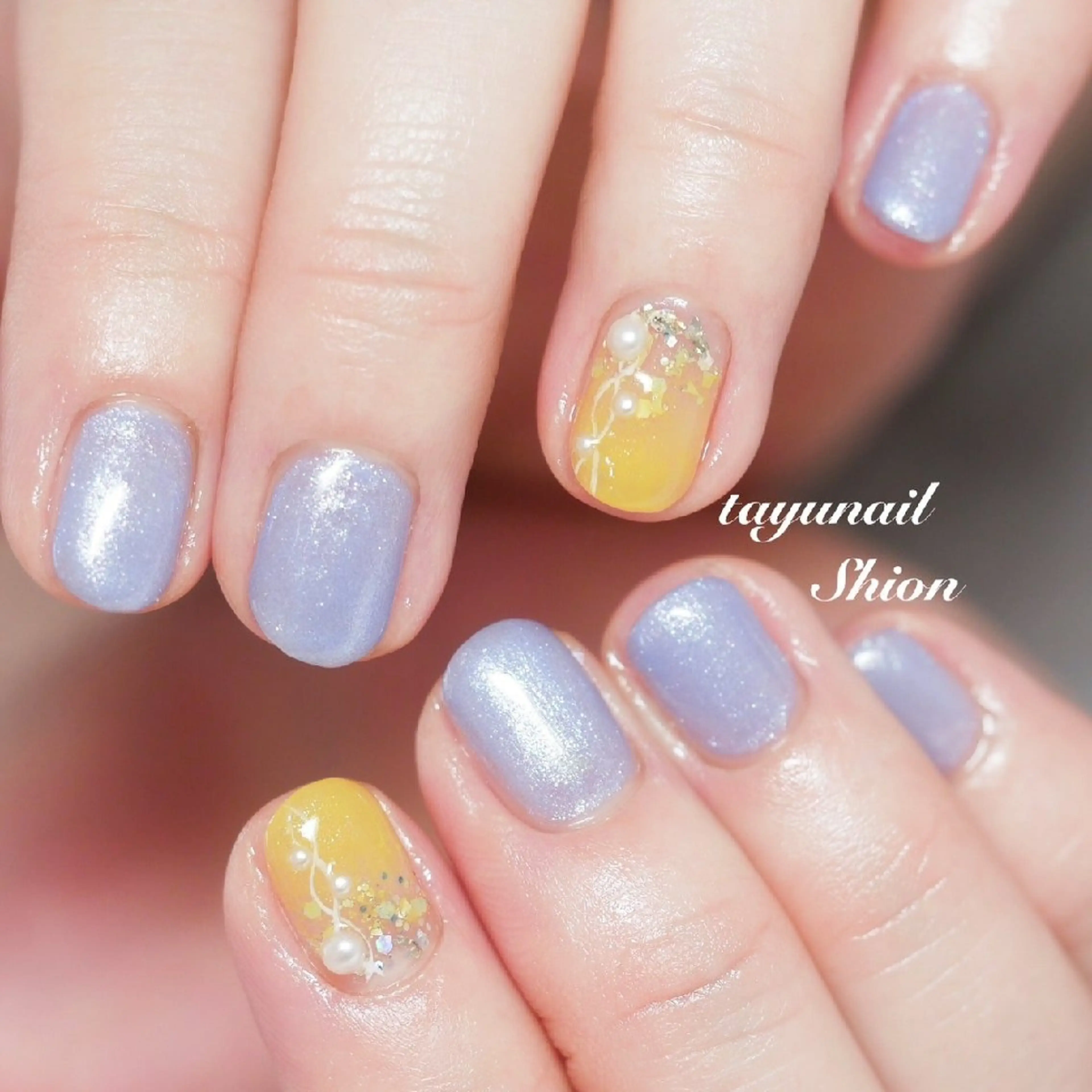 ネイル ブルー ジェルネイル パラジェル 春ネイル 黄色 ネイルサロン・ネイルスクール　たゆnail所属・ネイルサロン 【たゆnail】のネイルデザイン