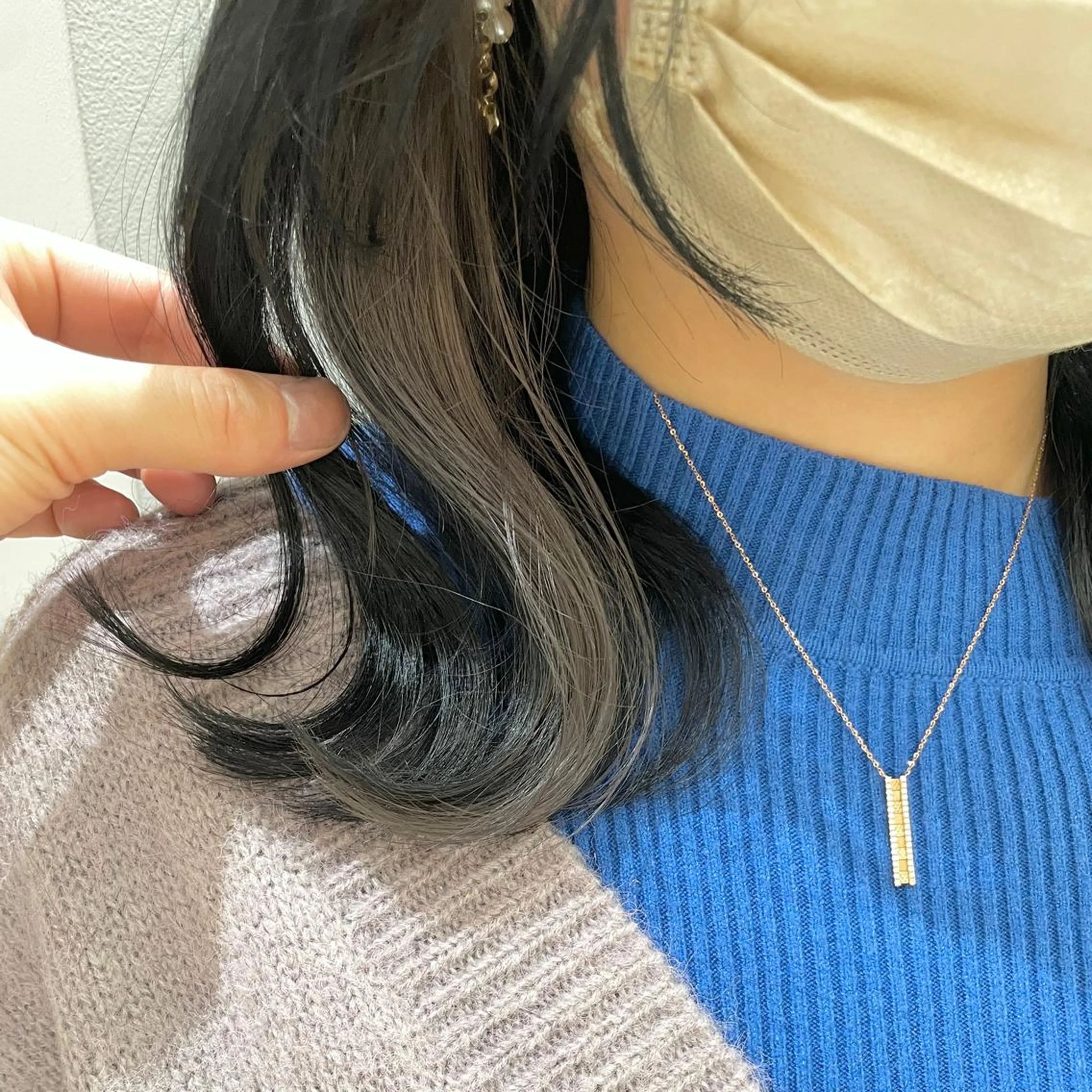 ミディアム カラー ブリーチ イヤリングカラー グレージュ インナーカラー ヘアカラー トリートメント 💎小顔前髪&髪質 改善カラー💎片桐のヘアスタイル