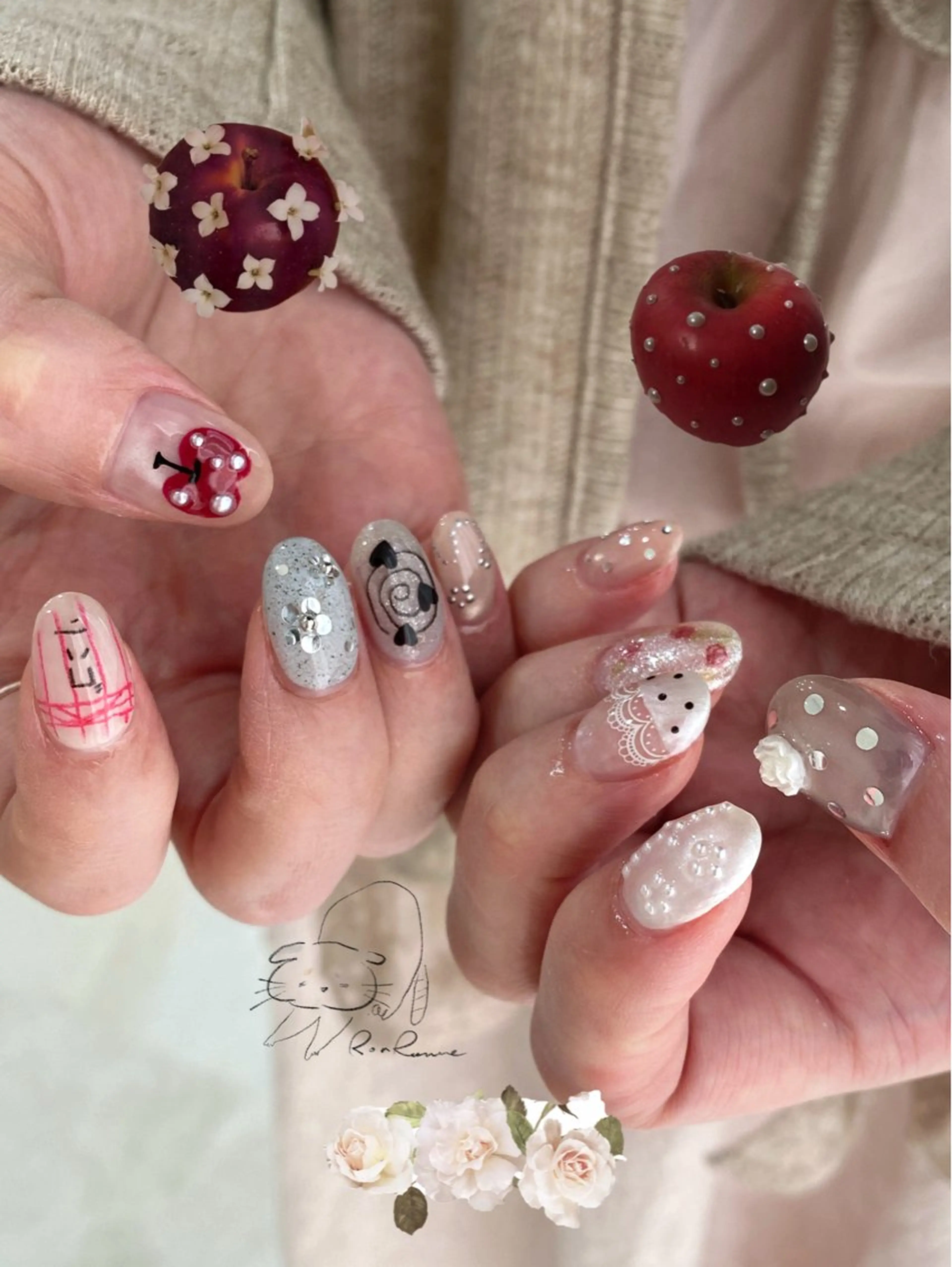 ネイル オーロラネイル 長さ出し フレンチネイル ジェルネイル ミラーネイル ハンドネイル ronronne .のネイルデザイン