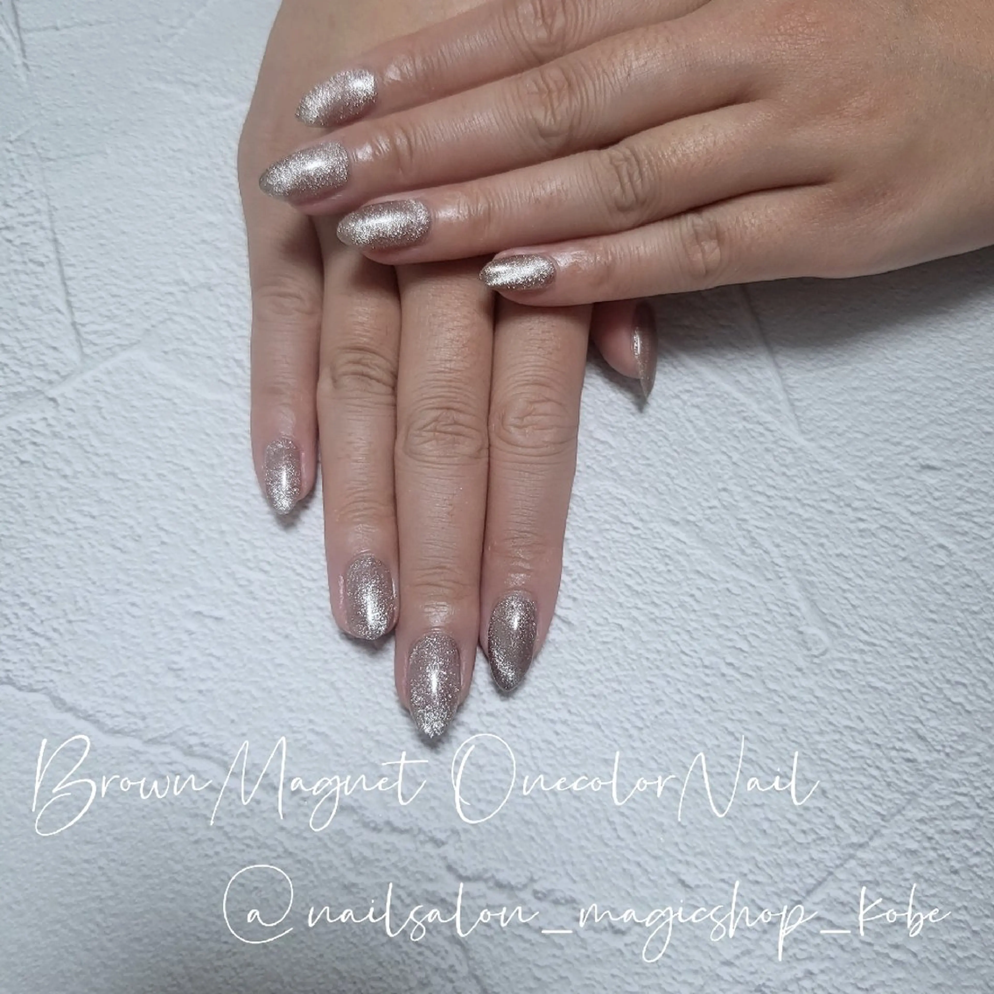 ネイル ブラウン ジェルネイル マグネットネイル シルバー ソフトジェル ハンドネイル Nailsalon MagicShopのネイルデザイン