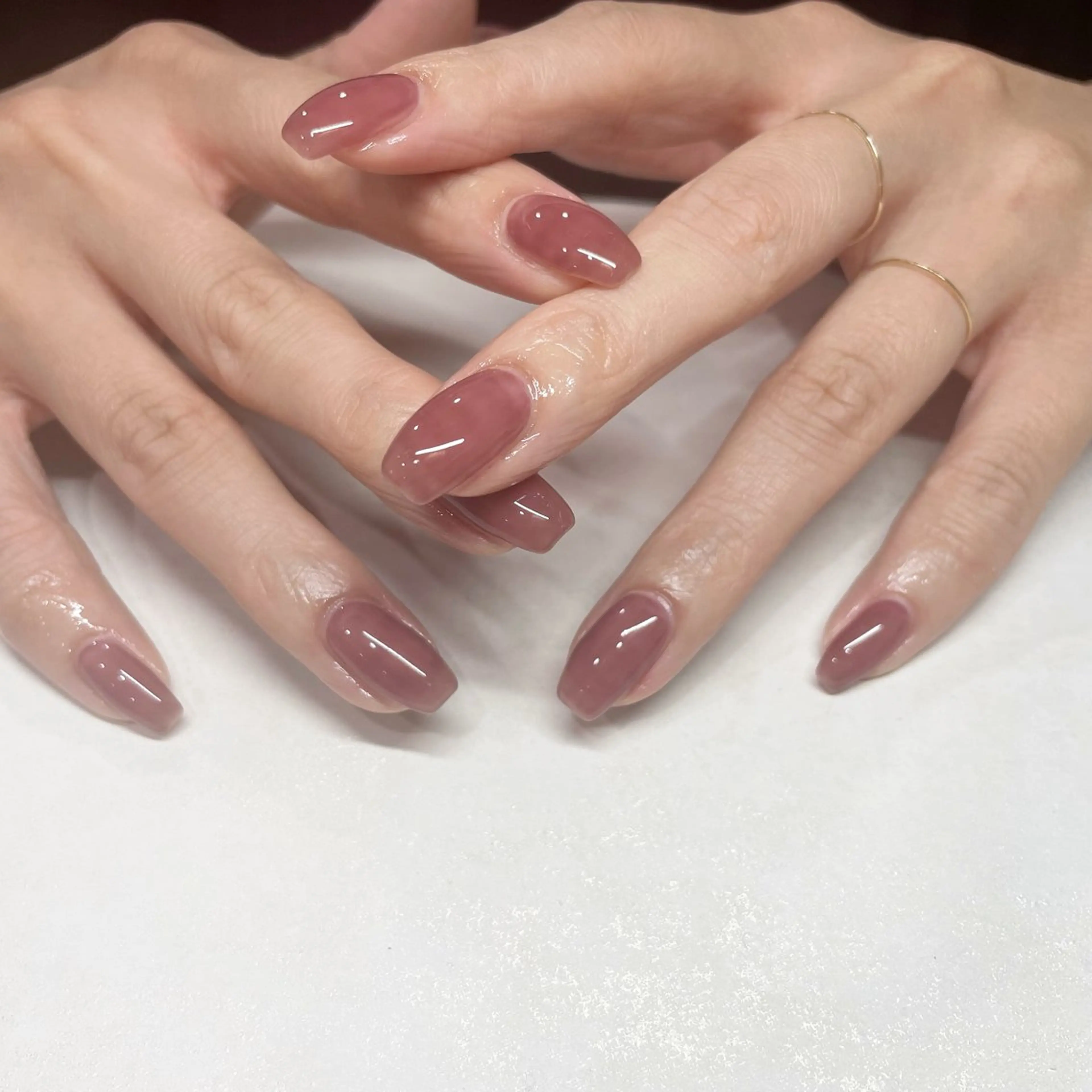 ネイル ボルドー ブラウン 氷ネイル・うるうるネイル ワンカラーネイル パラジェルサロン 大人女性が通うサロンのネイルデザイン