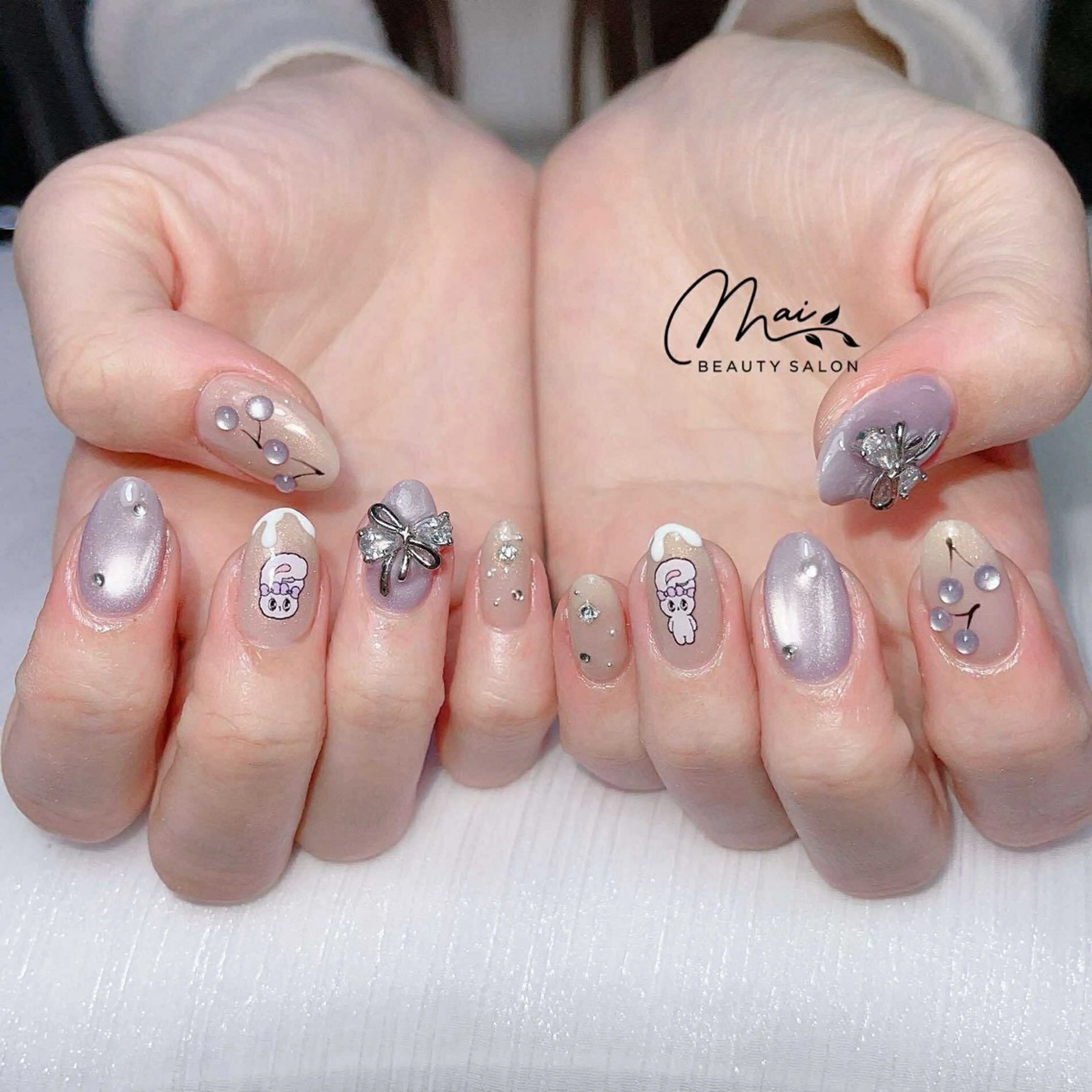 ネイル オーロラネイル クリアネイル 長さ出し フラッシュネイル フレンチネイル ハンドネイル MaiBeauty HaNaのネイルデザイン