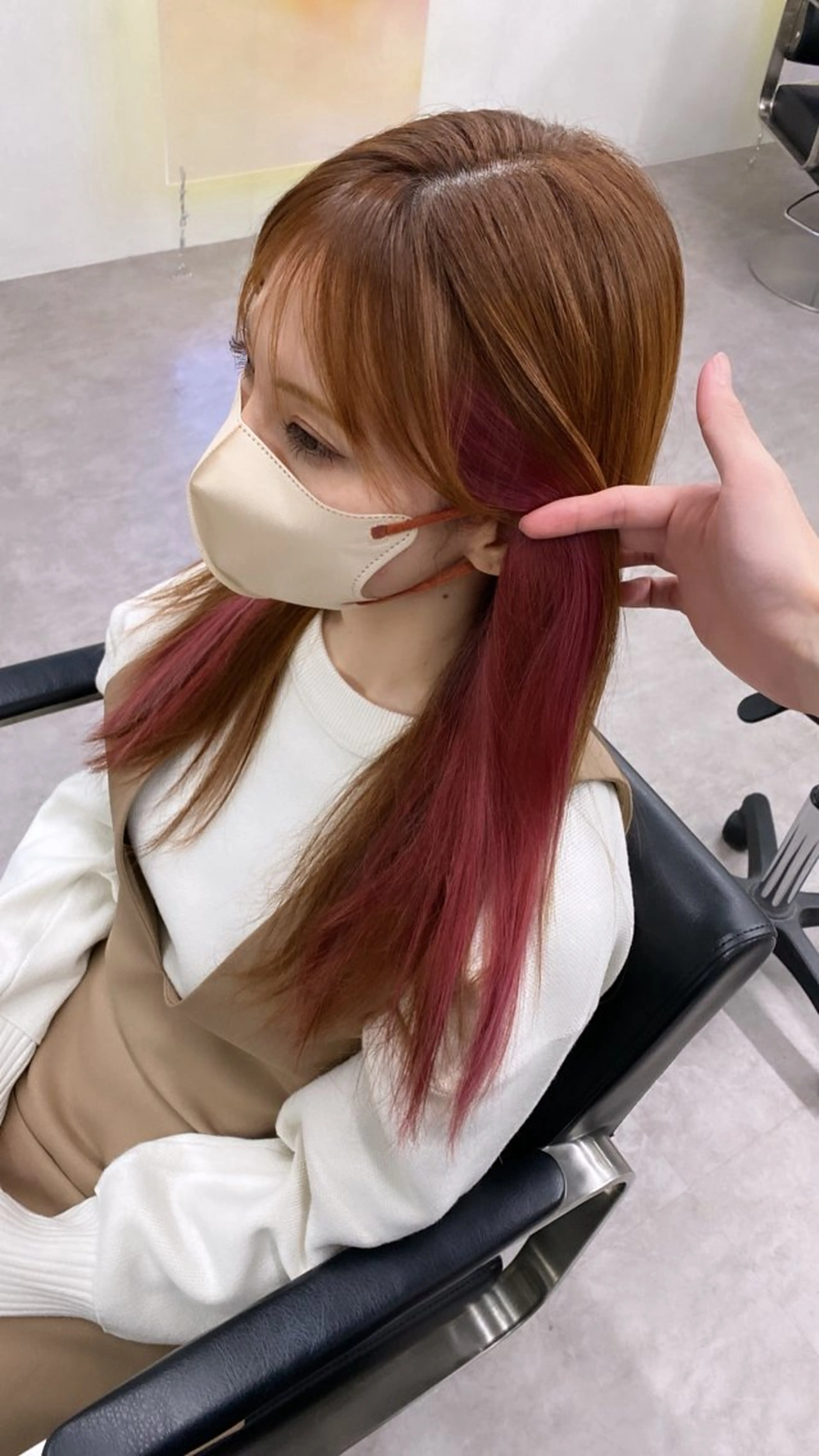 カラー ベージュカラー インナーカラー ピンクカラー 韓国🇰🇷レイヤー 似合わせ顔まわりのヘアスタイル