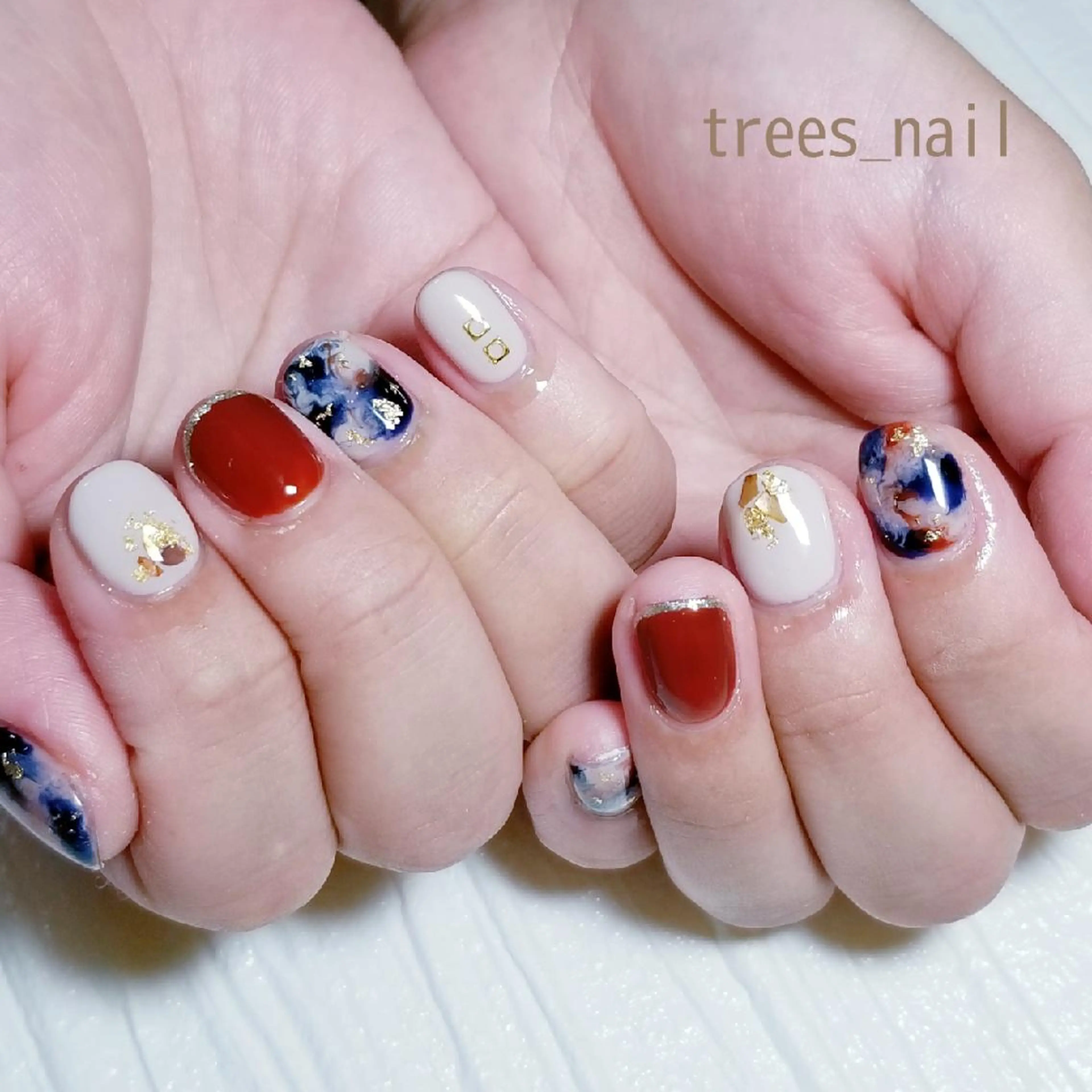 ネイル ブラウン 大理石ネイル(マーブル) ハンドネイル フットネイル trees_ nailのネイルデザイン