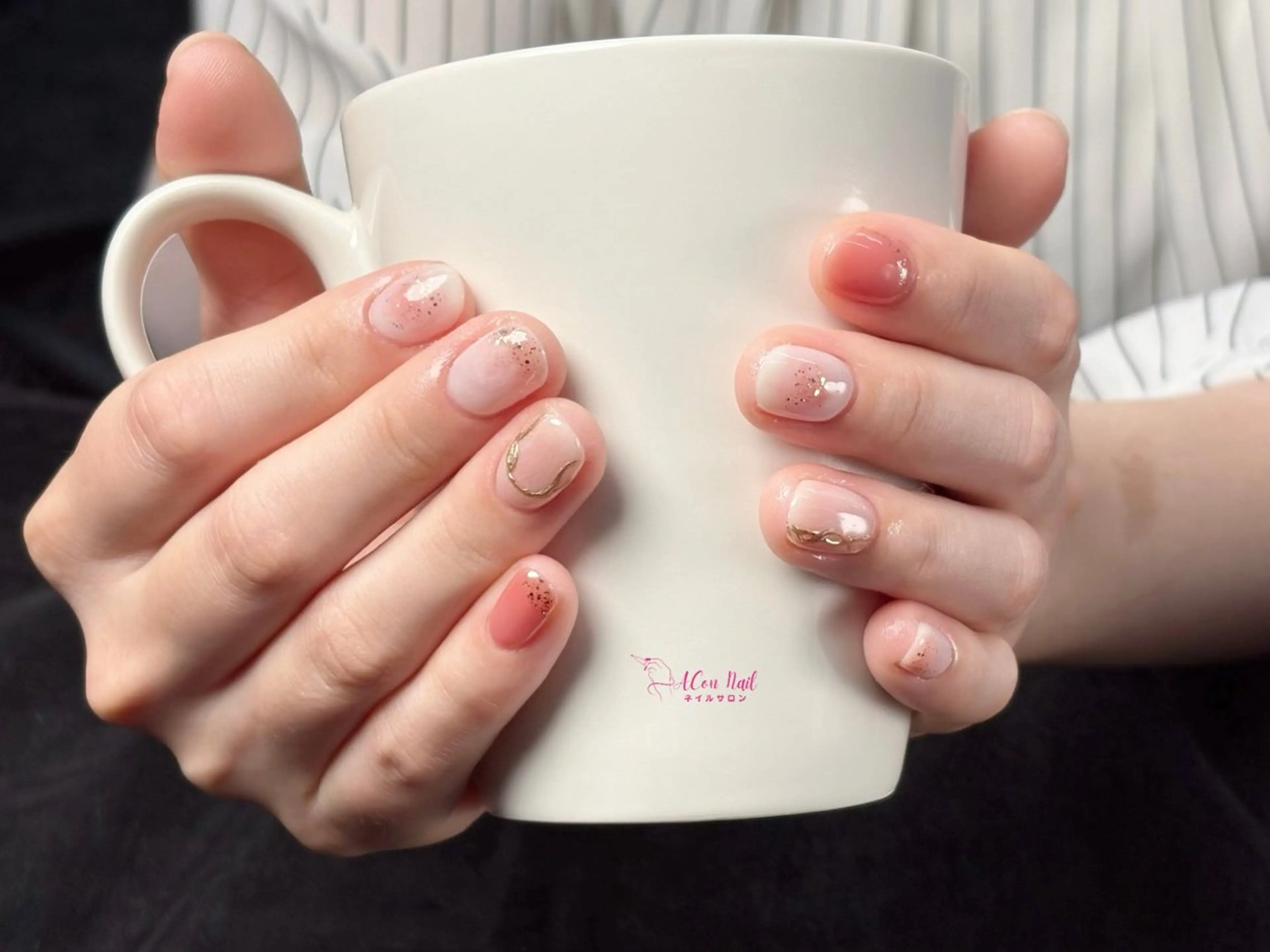 ネイル 桜ネイル 長さ出し フラワーネイル フレンチネイル ジェルネイル ハンドネイル ACon NailSalonのネイルデザイン