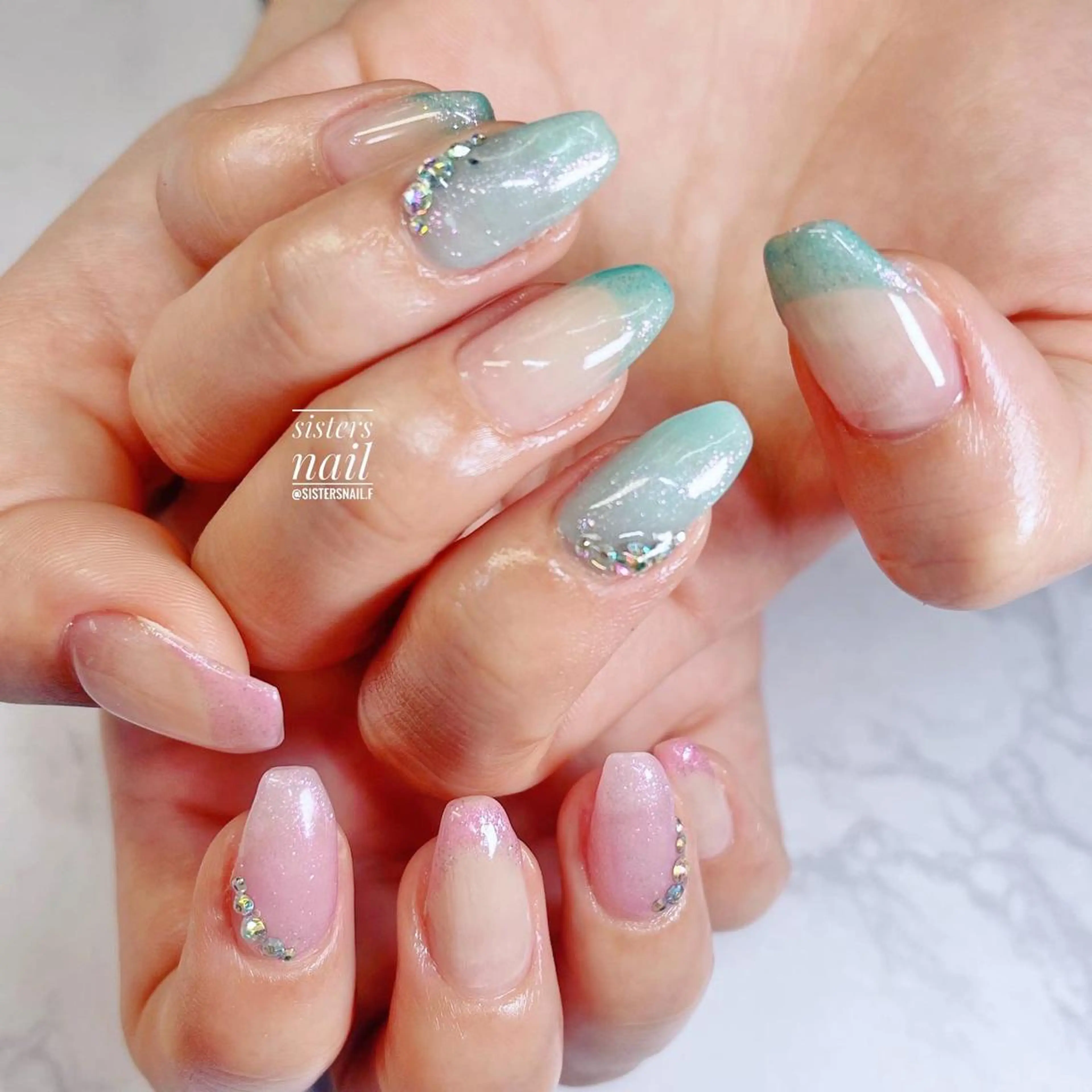 ネイル アートネイル フレンチネイル キラキラネイル ワンカラーネイル ピンク sisters nail.fのネイルデザイン