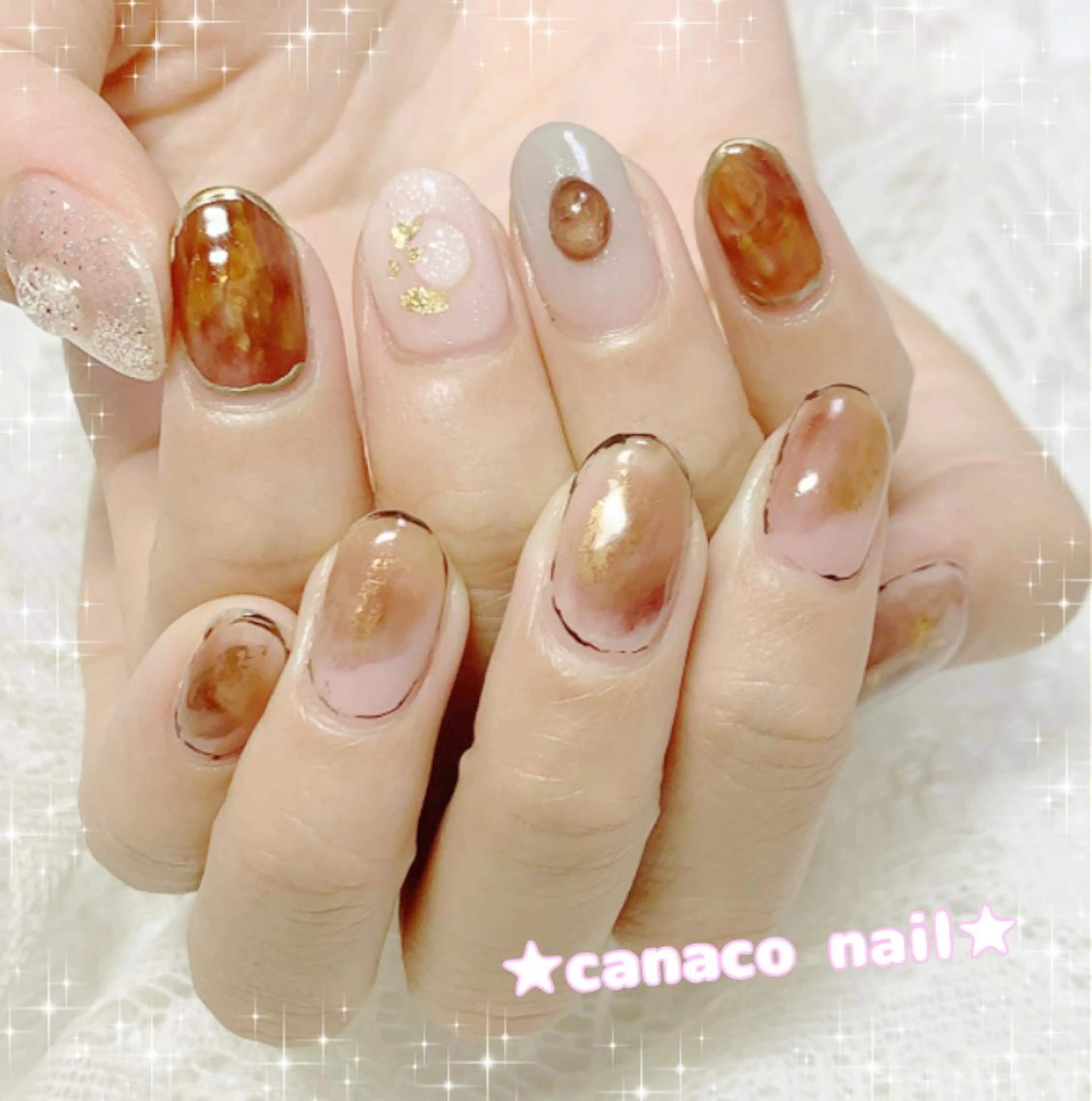 ネイル べっ甲ネイル ジェルネイル ニュアンスネイル ストーンネイル Felice所属・ベテランネイル cnc  nailのネイルデザイン