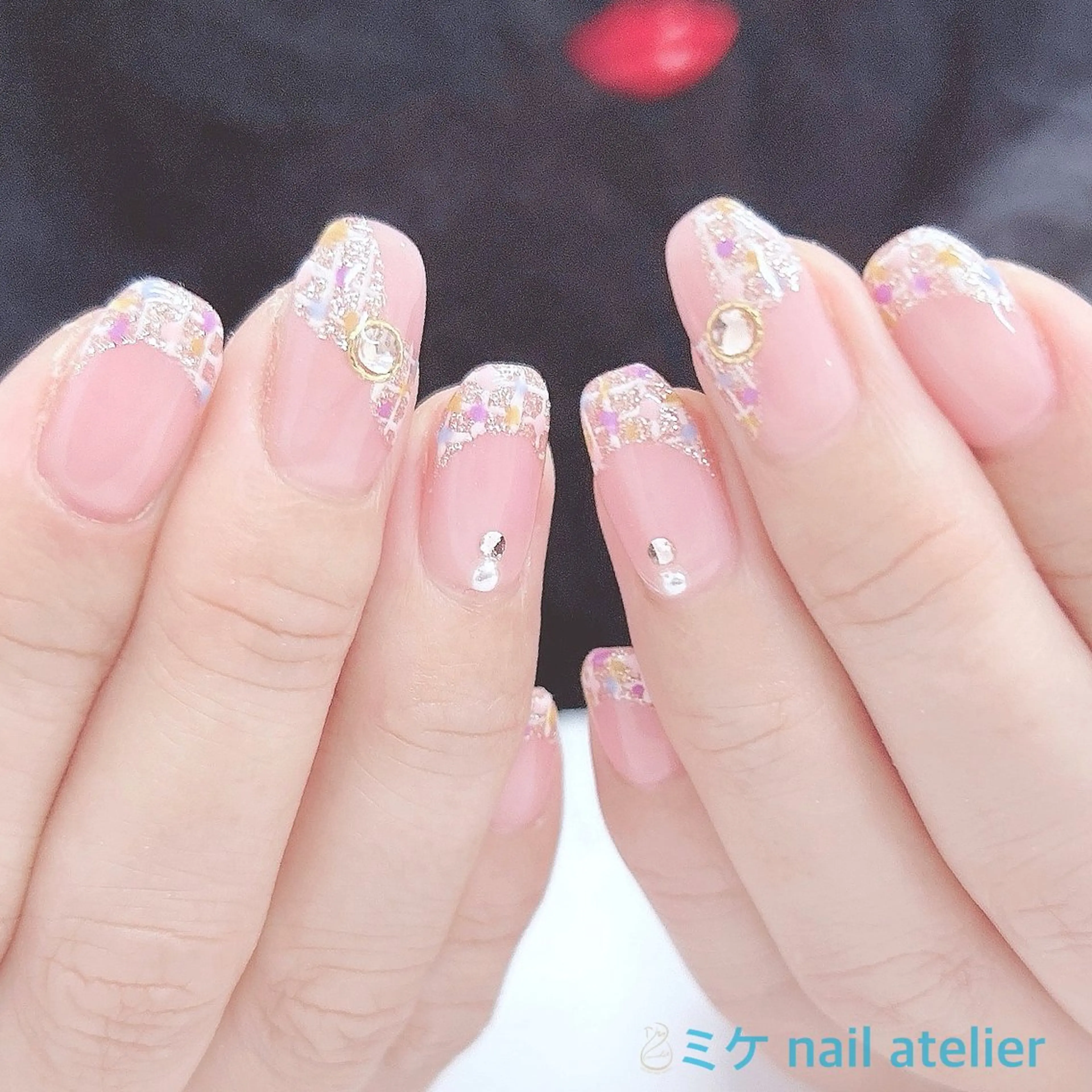 ネイル ジェルネイル ワンカラーネイル リボン ツイードネイル 冬ネイル フットネイル h. rikaのネイルデザイン