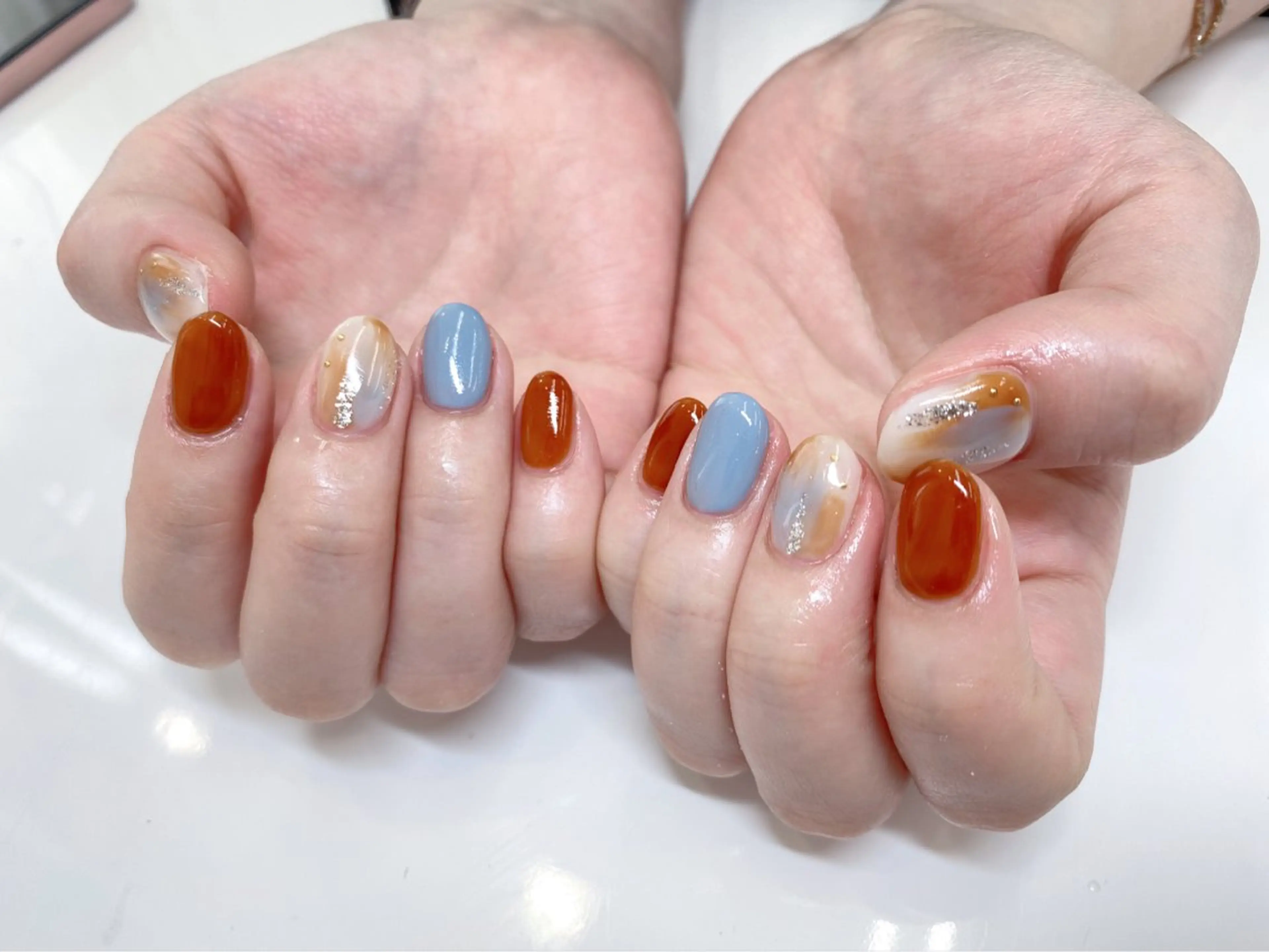ネイル 長さ出し ジェルネイル キラキラネイル 大理石ネイル(マーブル) ニュアンスネイル Morpho nailのネイルデザイン