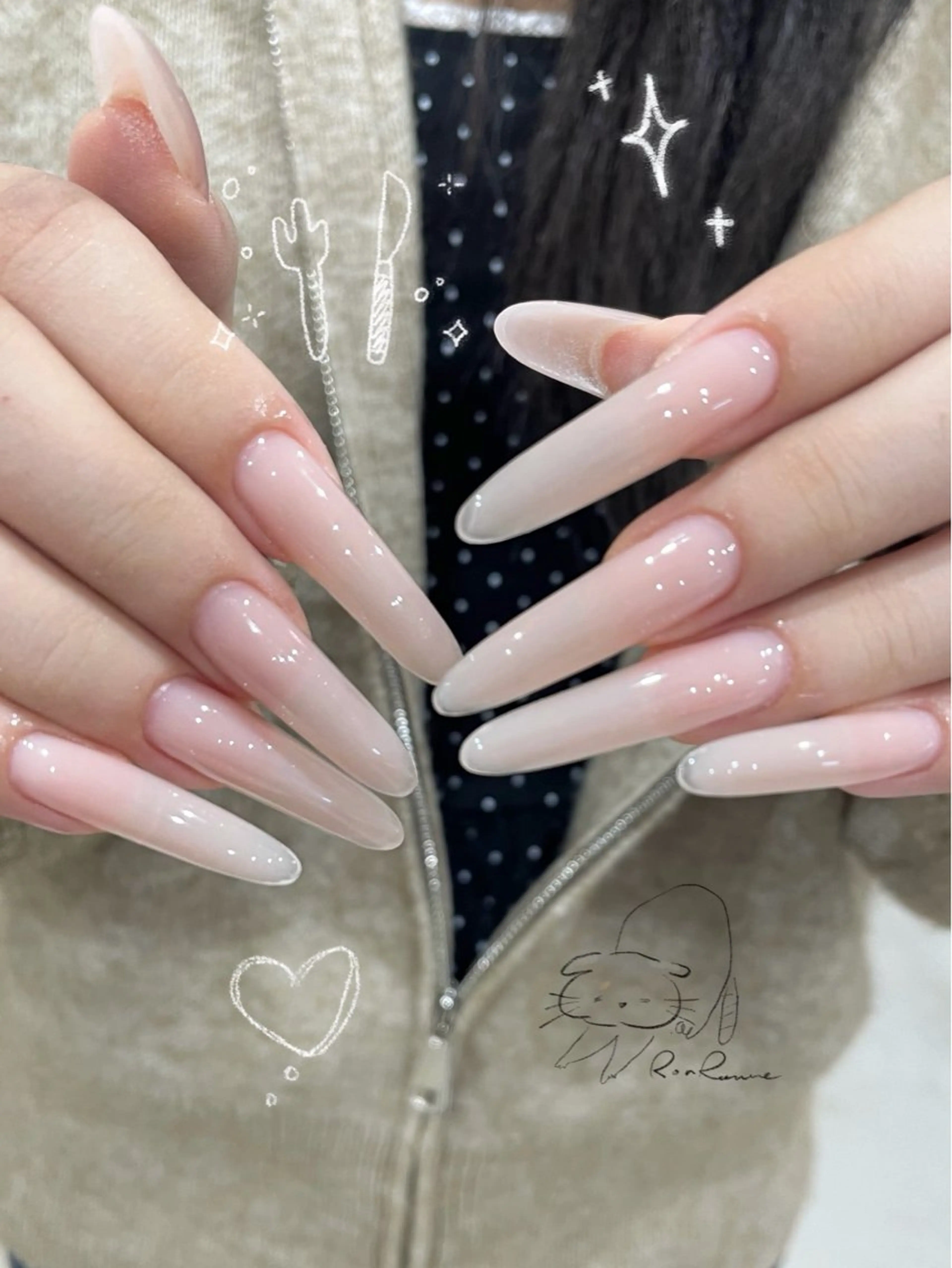 ネイル オーロラネイル 長さ出し フレンチネイル ジェルネイル ミラーネイル ハンドネイル Cho Artネイル所属・ronronne .のネイルデザイン