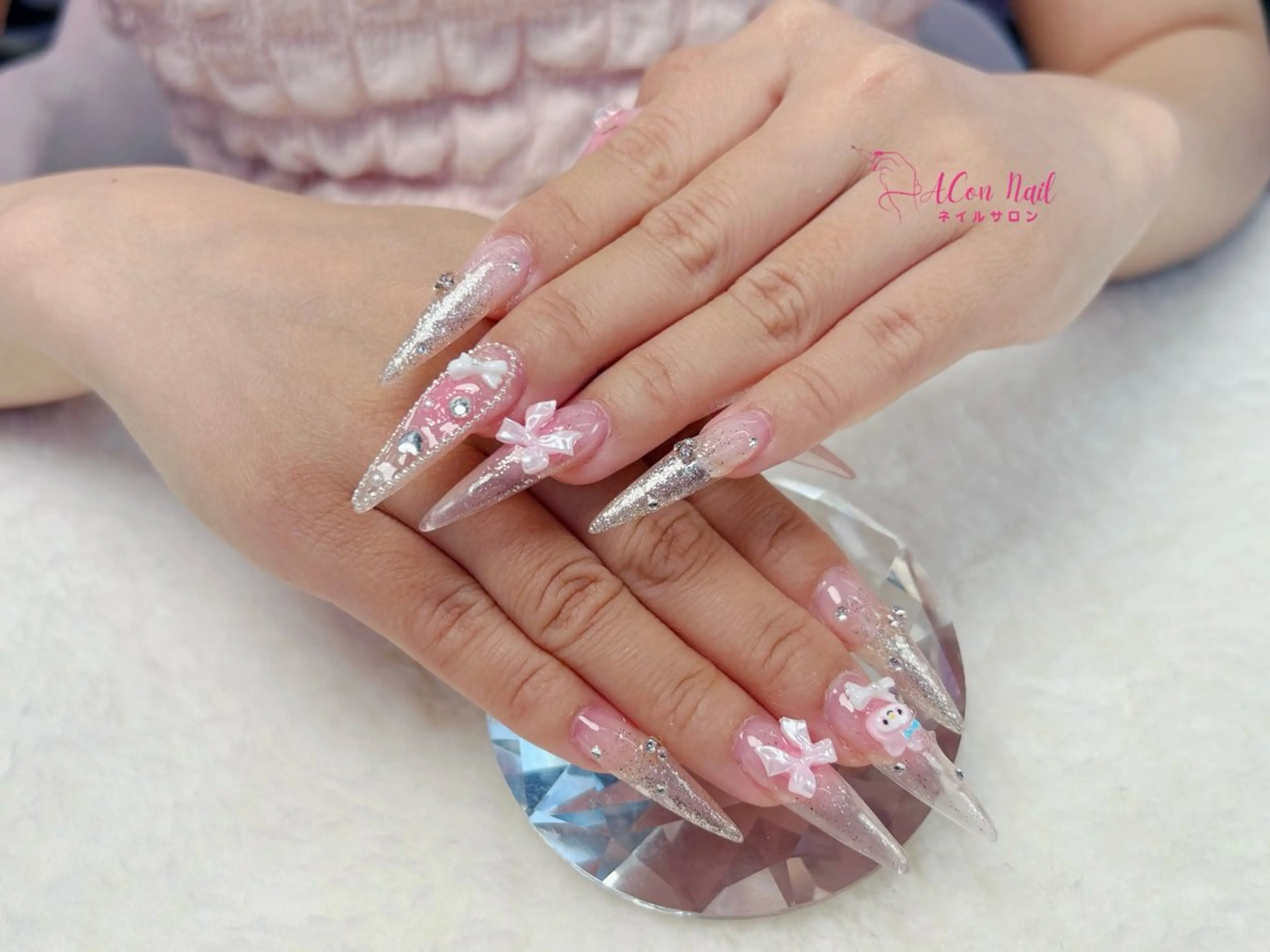 ネイル 桜ネイル 長さ出し フラワーネイル フレンチネイル ジェルネイル ハンドネイル ACon NailSalonのネイルデザイン