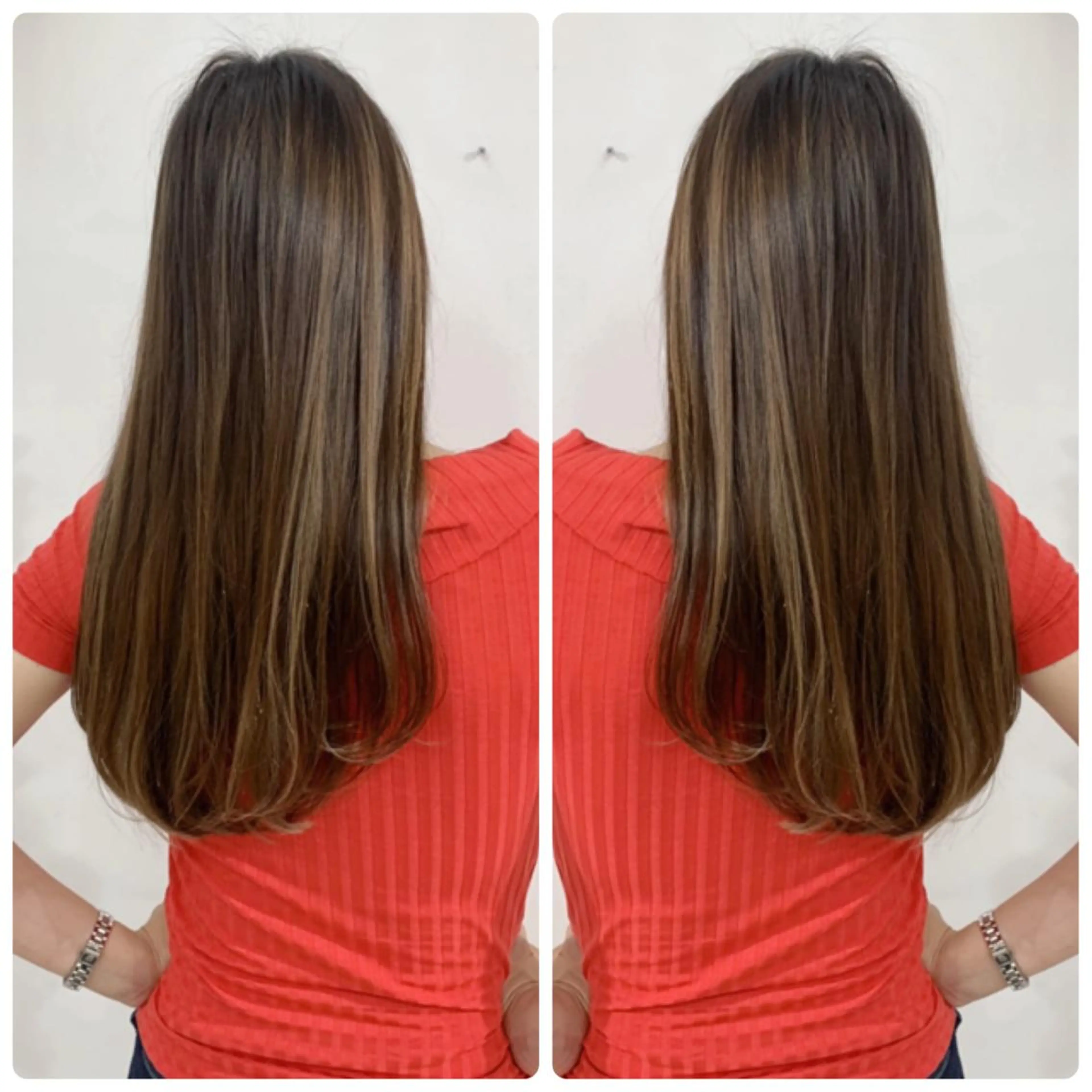 ロング カラー アッシュ バレイヤージュ ブリーチ デザインカラー グレージュ カット ヘアカラー トリートメント 京都大人女性ショート 徒歩1分/秋山のヘアスタイル