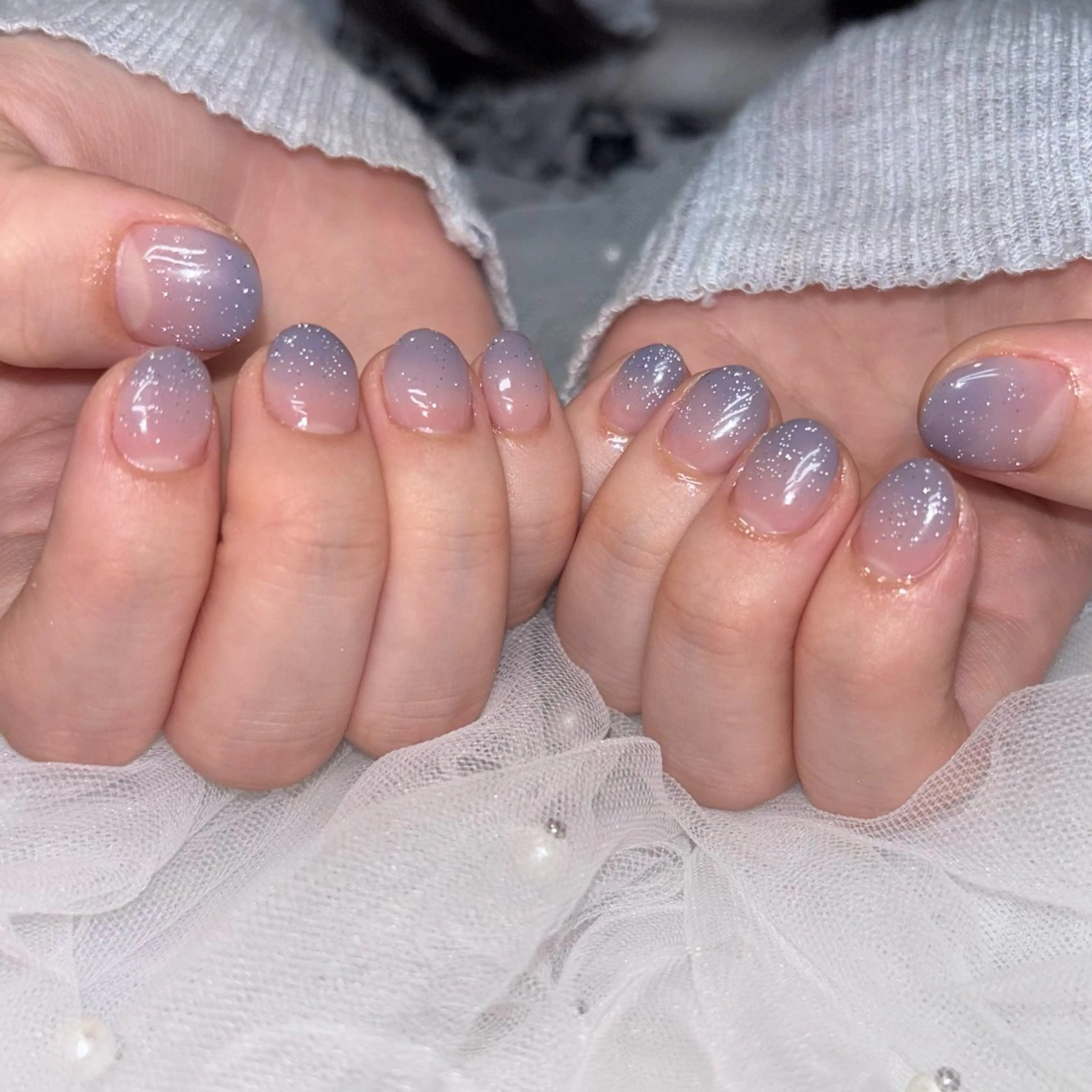 ネイル フラッシュネイル パステルネイル パープル シルバー ハンドネイル 荒巻 めいのネイルデザイン