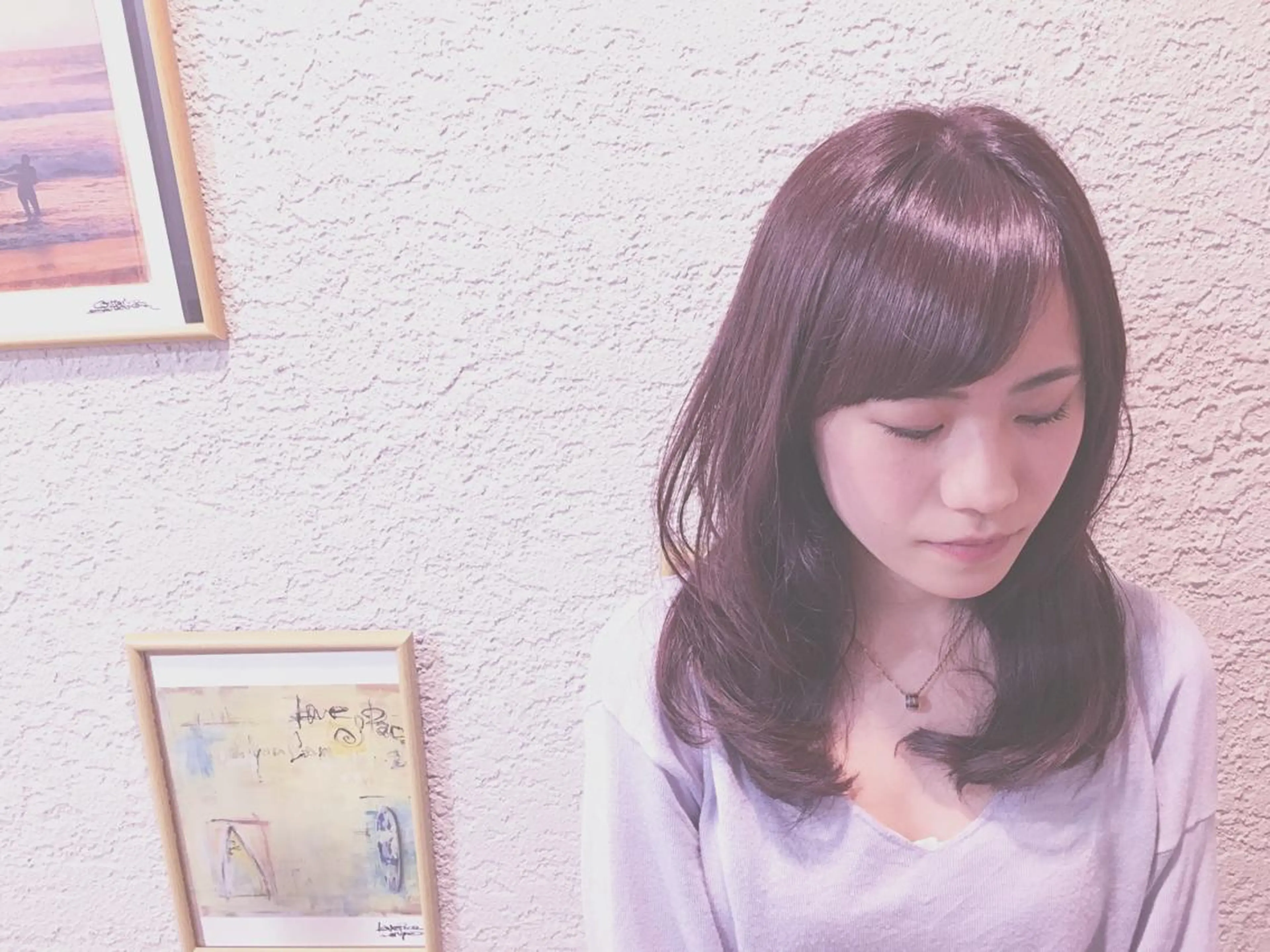 ミディアム カラー ブリーチ カシス ブリーチなしカラー ピンクカラー てんま さやかのヘアスタイル