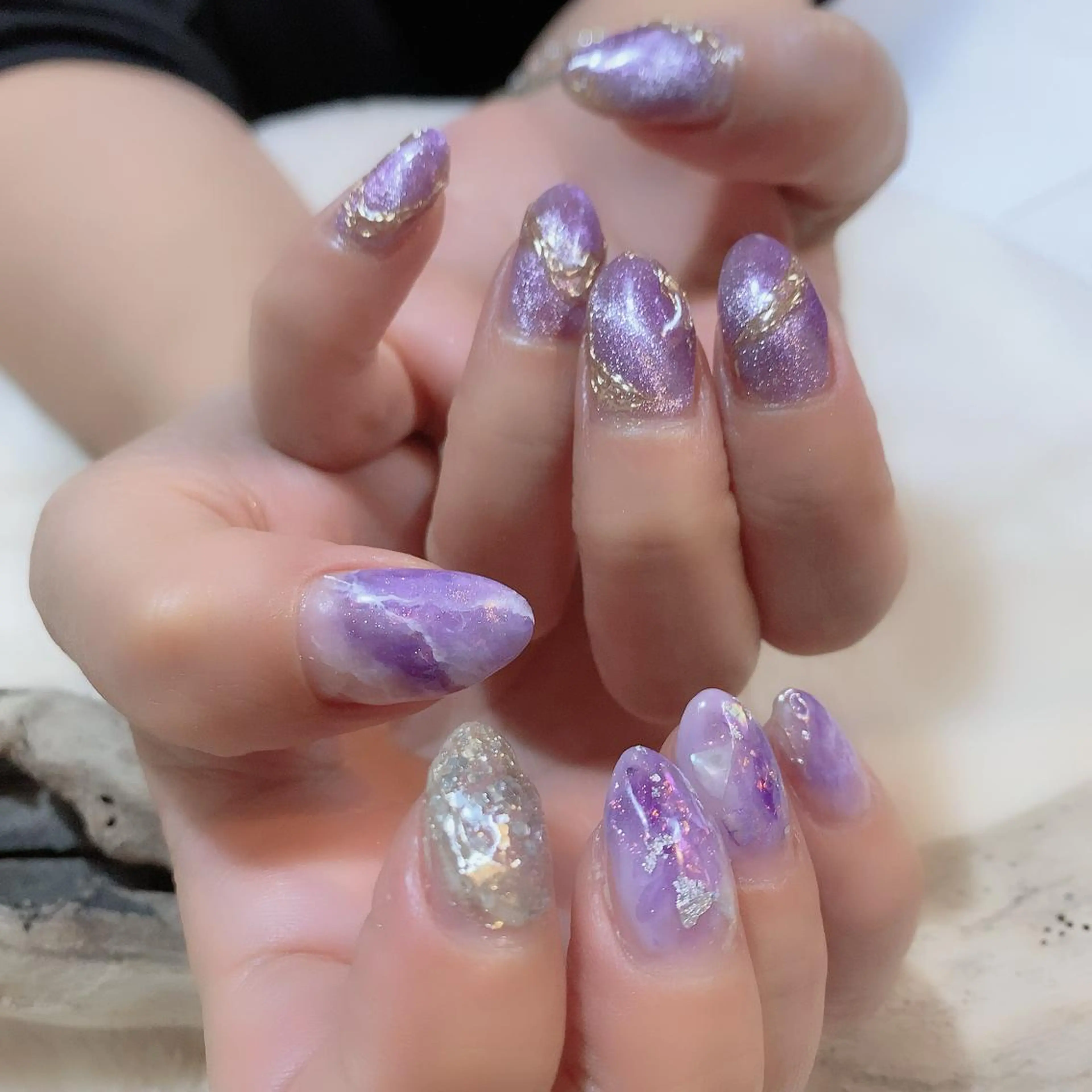 ネイル マグネットネイル 大理石ネイル(マーブル) パープル YAS 青柳 安代のネイルデザイン