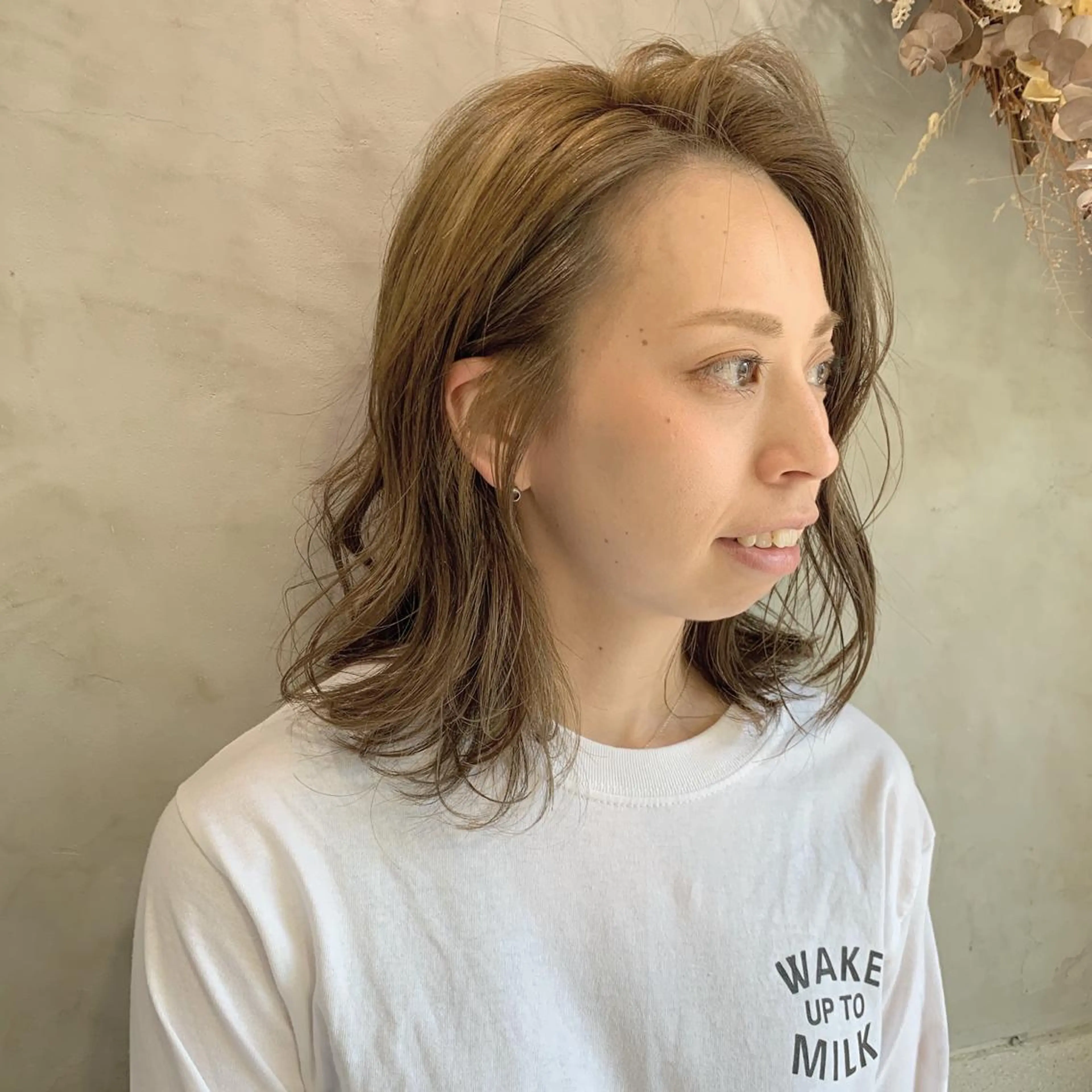 ミディアム カラー パーマ ミディアムパーマ 落合 優樹のヘアスタイル