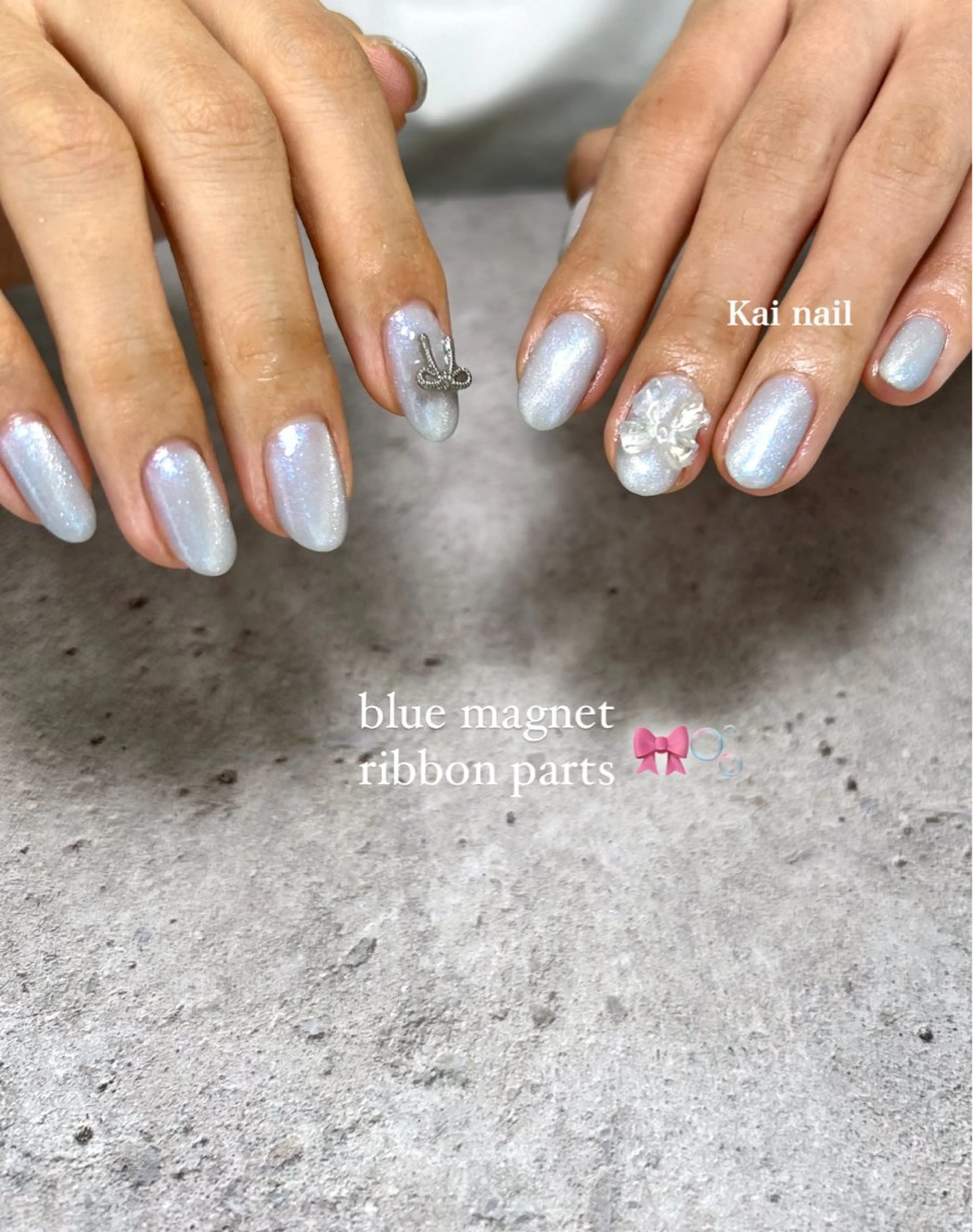 ネイル フレンチネイル ガーリー 韓国ネイル 水色 マグネットネイル ハンドネイル Kai  nail Mayukoのネイルデザイン