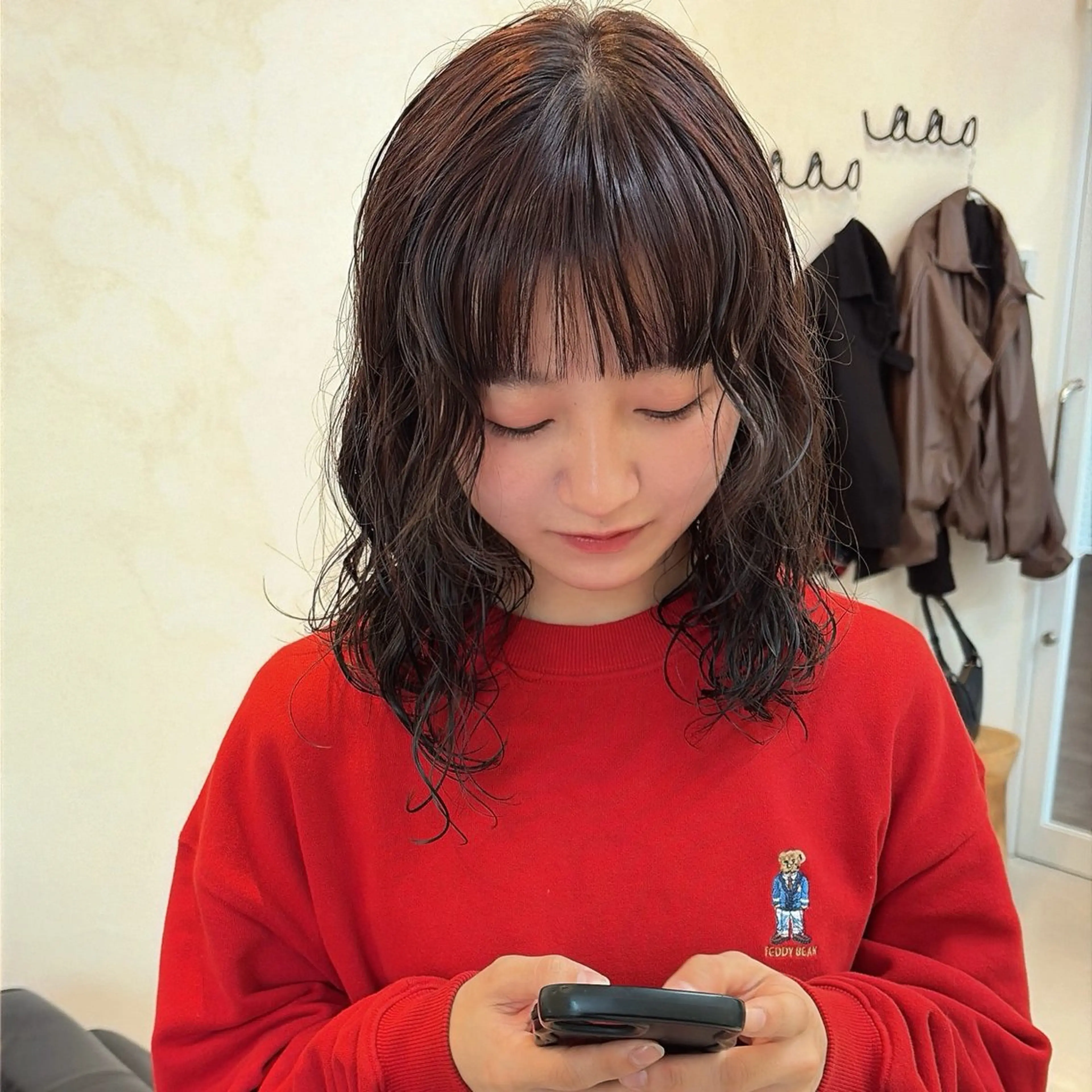 ミディアム カラー カット パーマ ウルフ/ボブ/レイヤ ーカット◎ricoのヘアスタイル