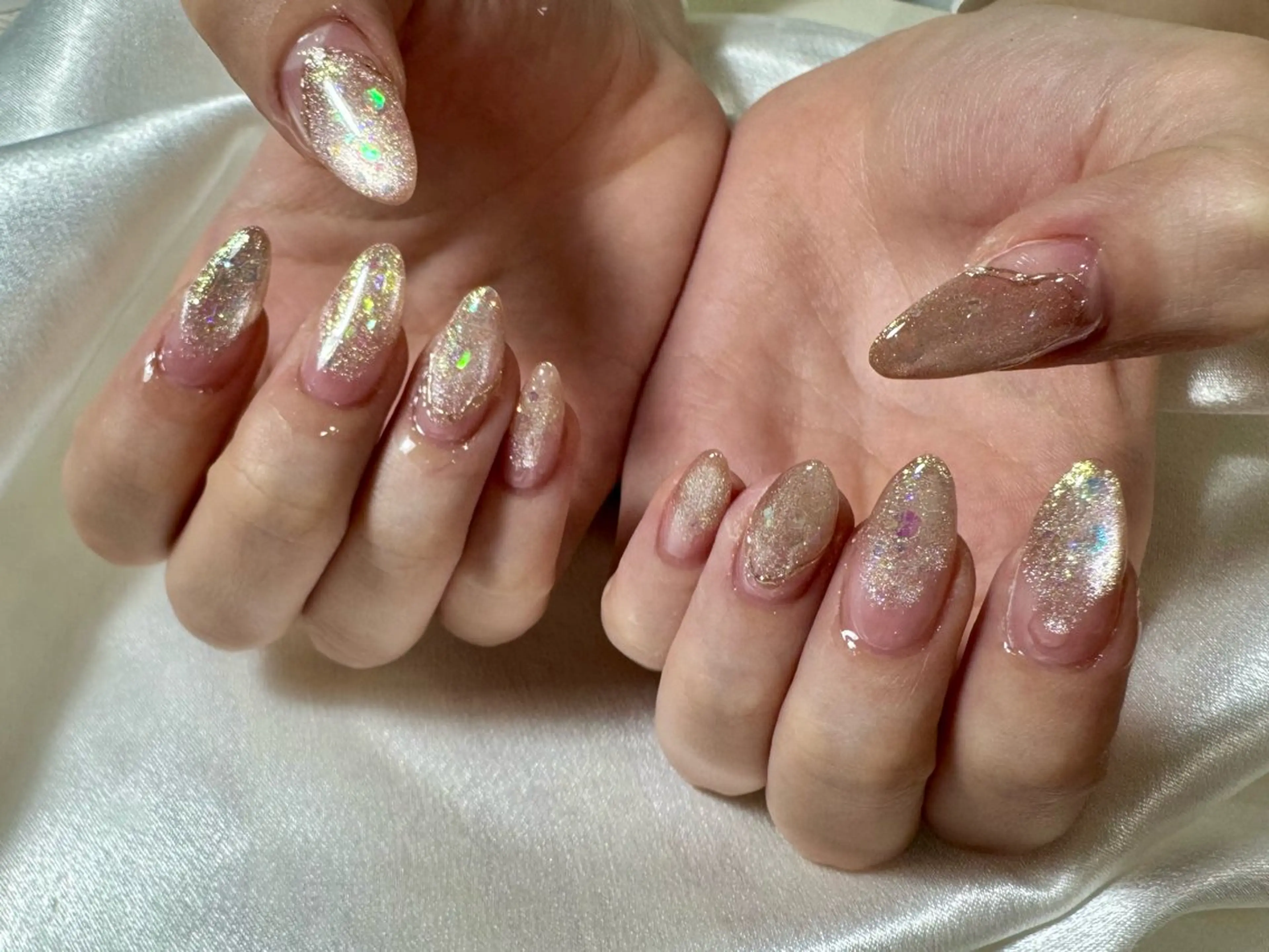 ネイル オーロラネイル 桜ネイル フラワーネイル フットネイル フレンチネイル ハンドネイル kikinail 溝の口のネイルデザイン