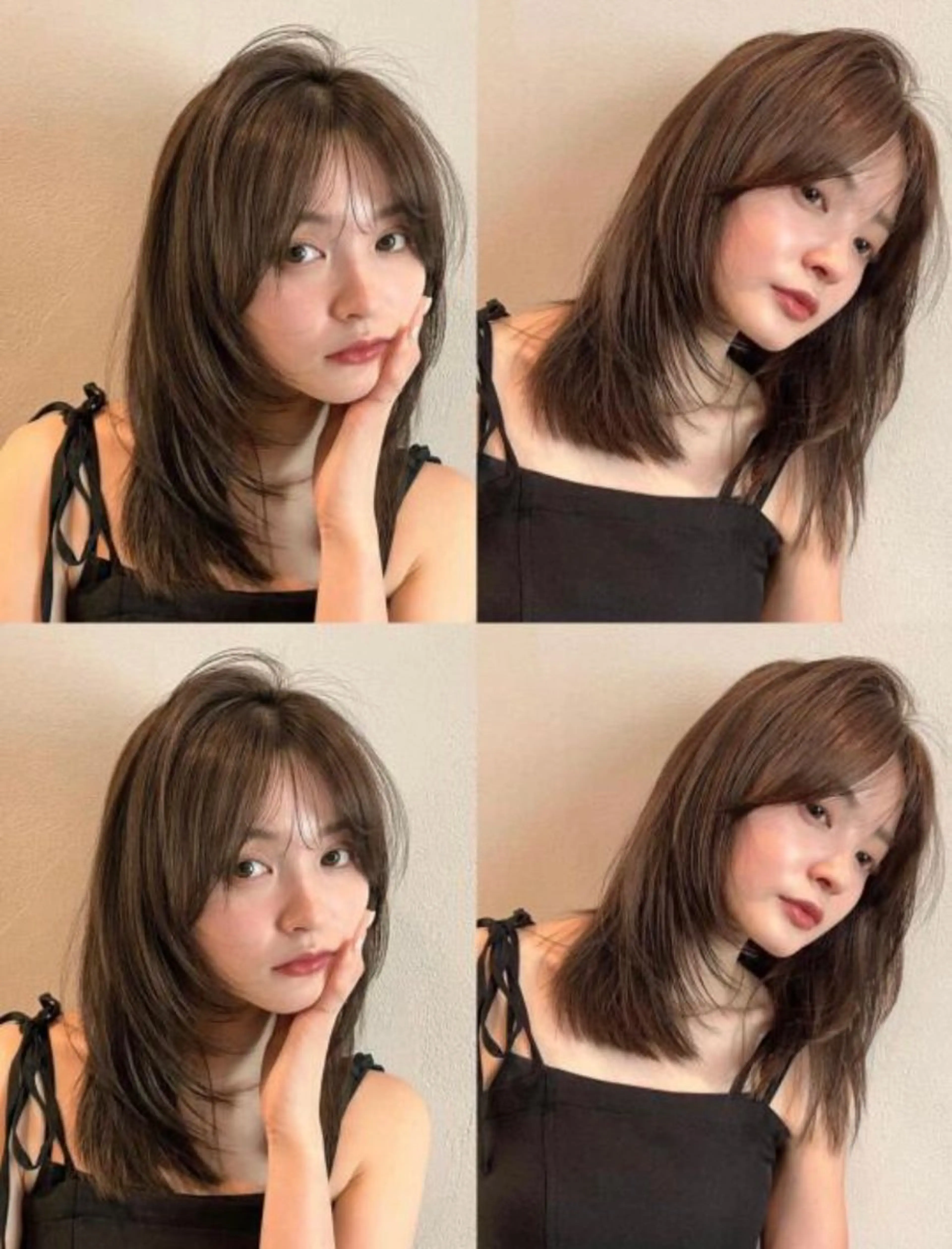 ミディアム カラー ベージュカラー グレージュ ミルクティーベージュ 顔周りカット 韓国風ヘア カット ヘアカラー トリートメント レイヤー/柔色 カラー/SAkiのヘアスタイル