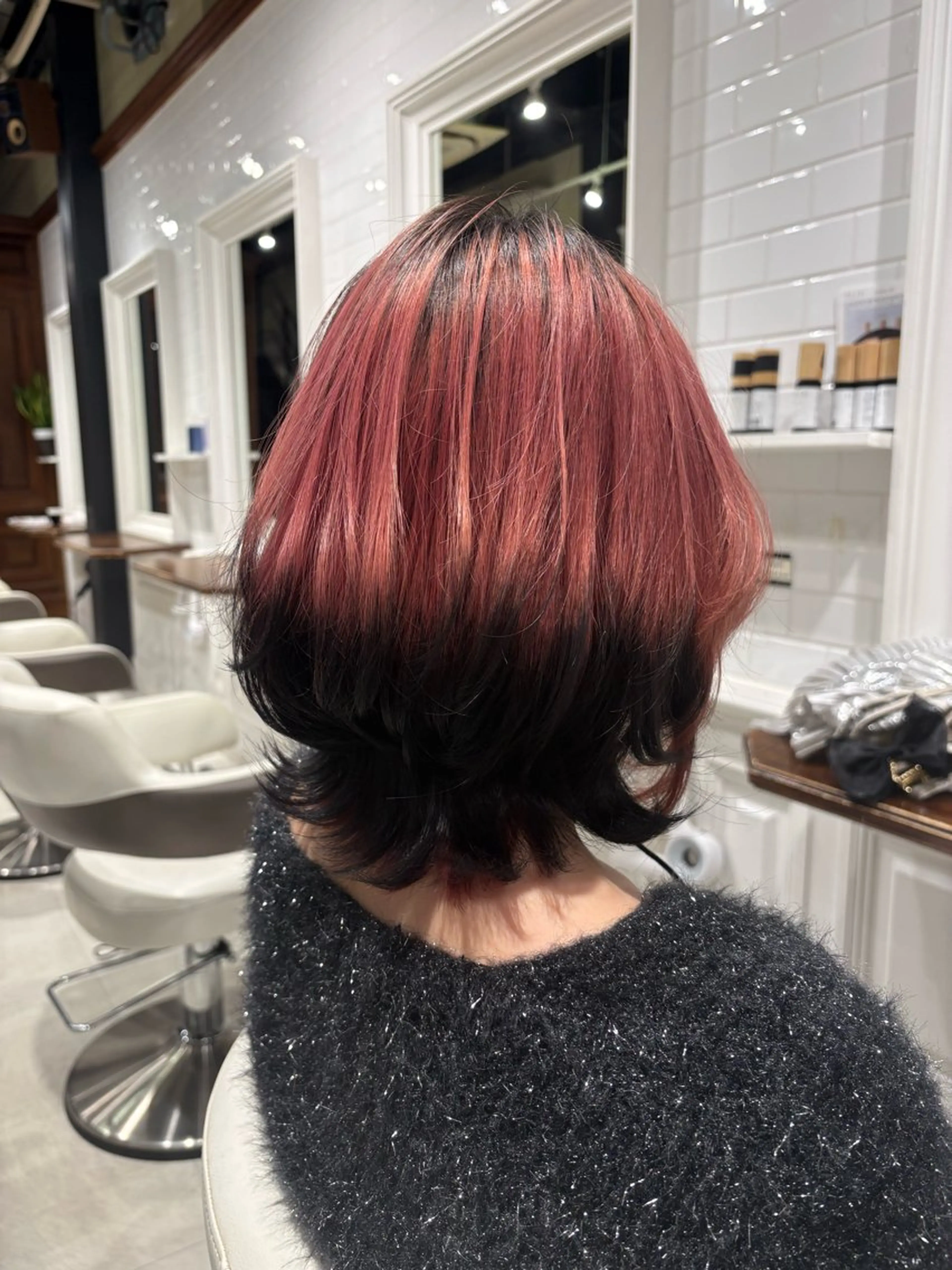 ミディアム カラー ブリーチ ピンクカラー レイヤーカット カット ヘアカラー トリートメント ハラユウタ 千歳船橋駅のヘアスタイル