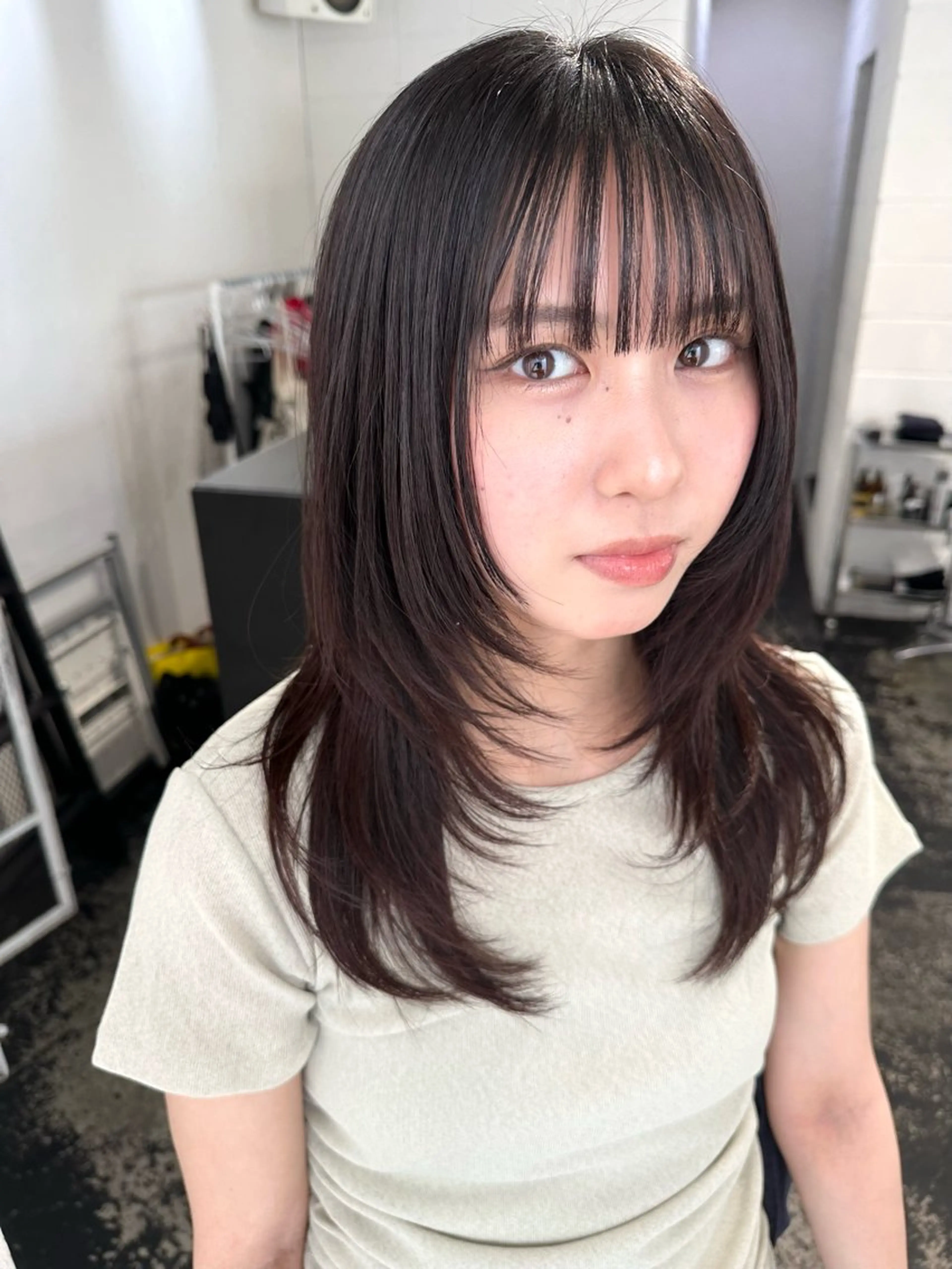 セミロング カラー セミロングパーマ アッシュ 黒髪 ブリーチ ブルーカラー カット レイヤーカット/艶髪 ✨💭KIRARIのヘアスタイル