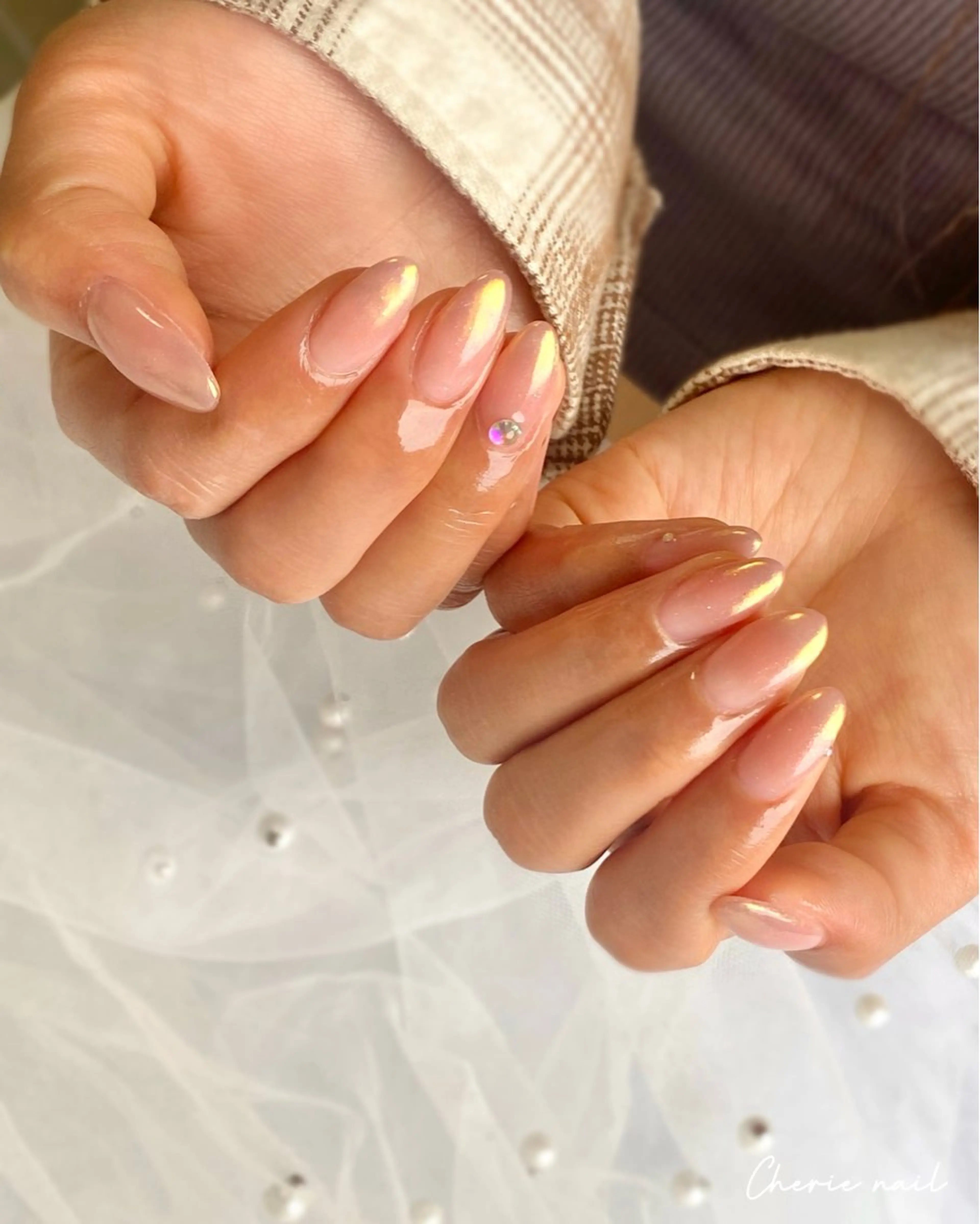 ネイル ジェルネイル グラデーション ミラーネイル オフィスネイル ピンク ハンドネイル Cherienail yunaのネイルデザイン