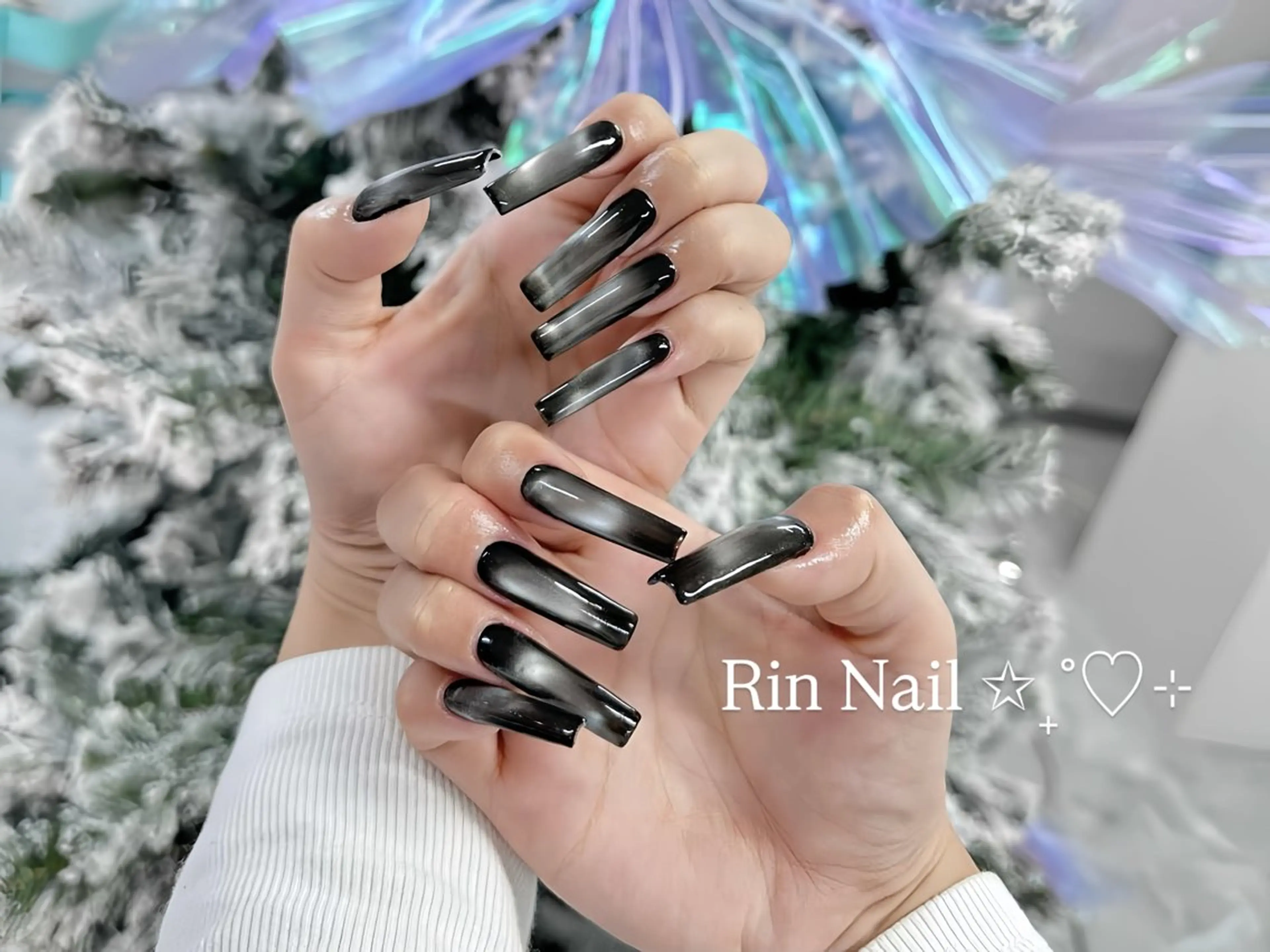 メンズ ネイル メンズ韓国風 アートネイル オーロラネイル クリアネイル 長さ出し ハンドネイル Rin Nail 新大久保店のネイルデザイン