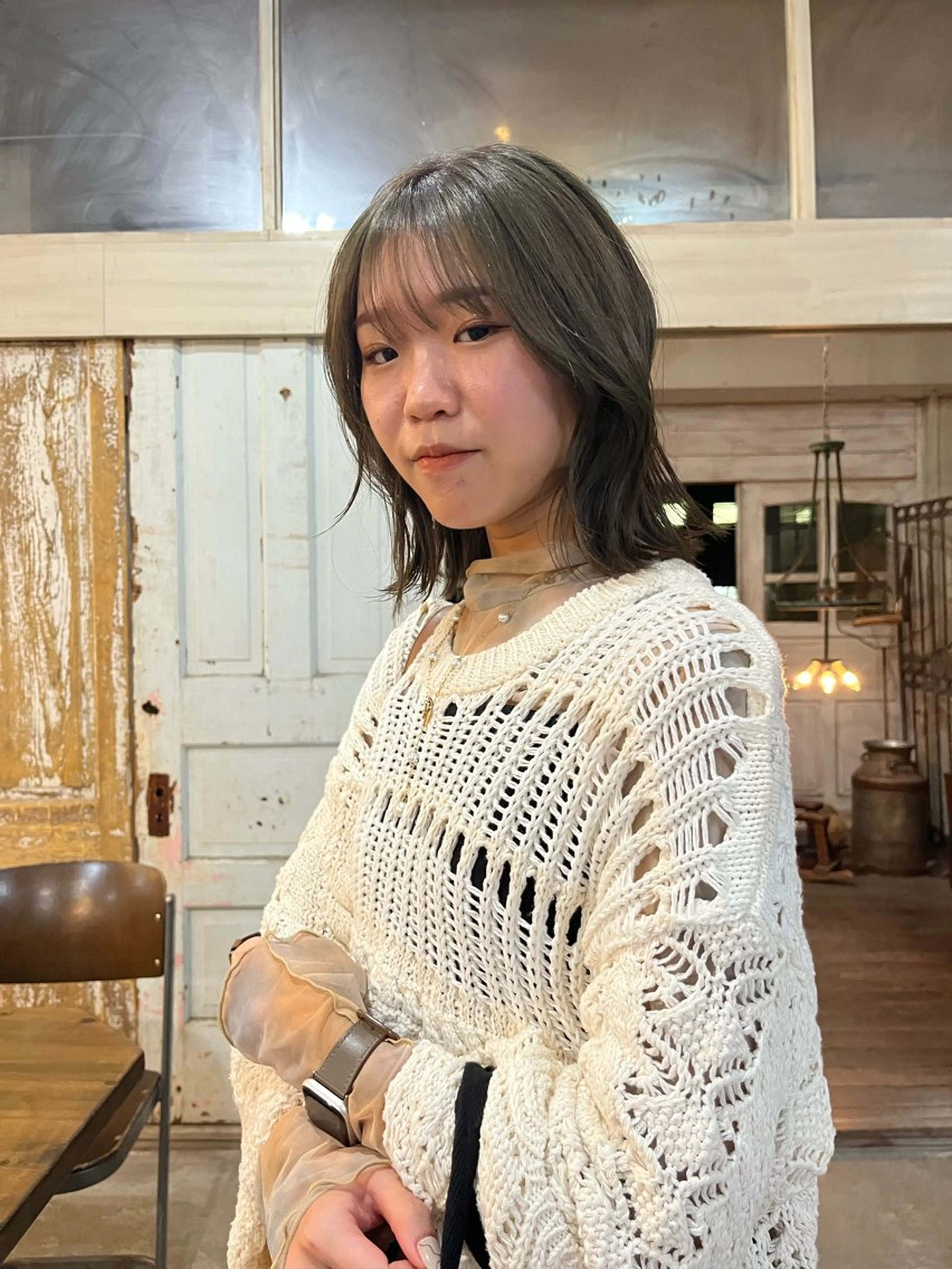 ミディアム カラー カット ヘアカラー トリートメント ハイトーン/顔まわり レイヤー/YUKAのヘアスタイル