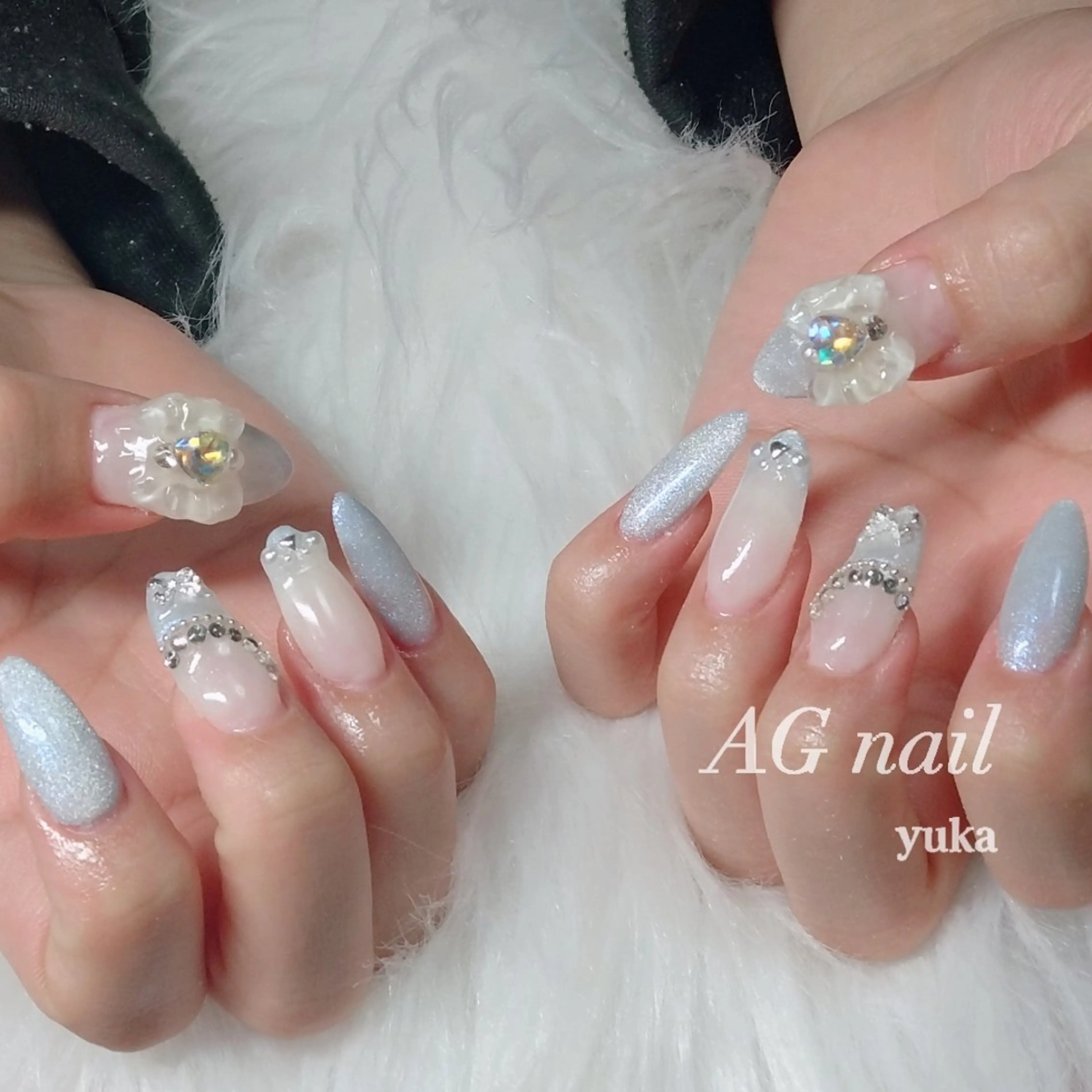 ネイル 成人式 マグネットネイル リボン ハンドネイル AGnail 富永  /オフ無料フィルインのネイルデザイン