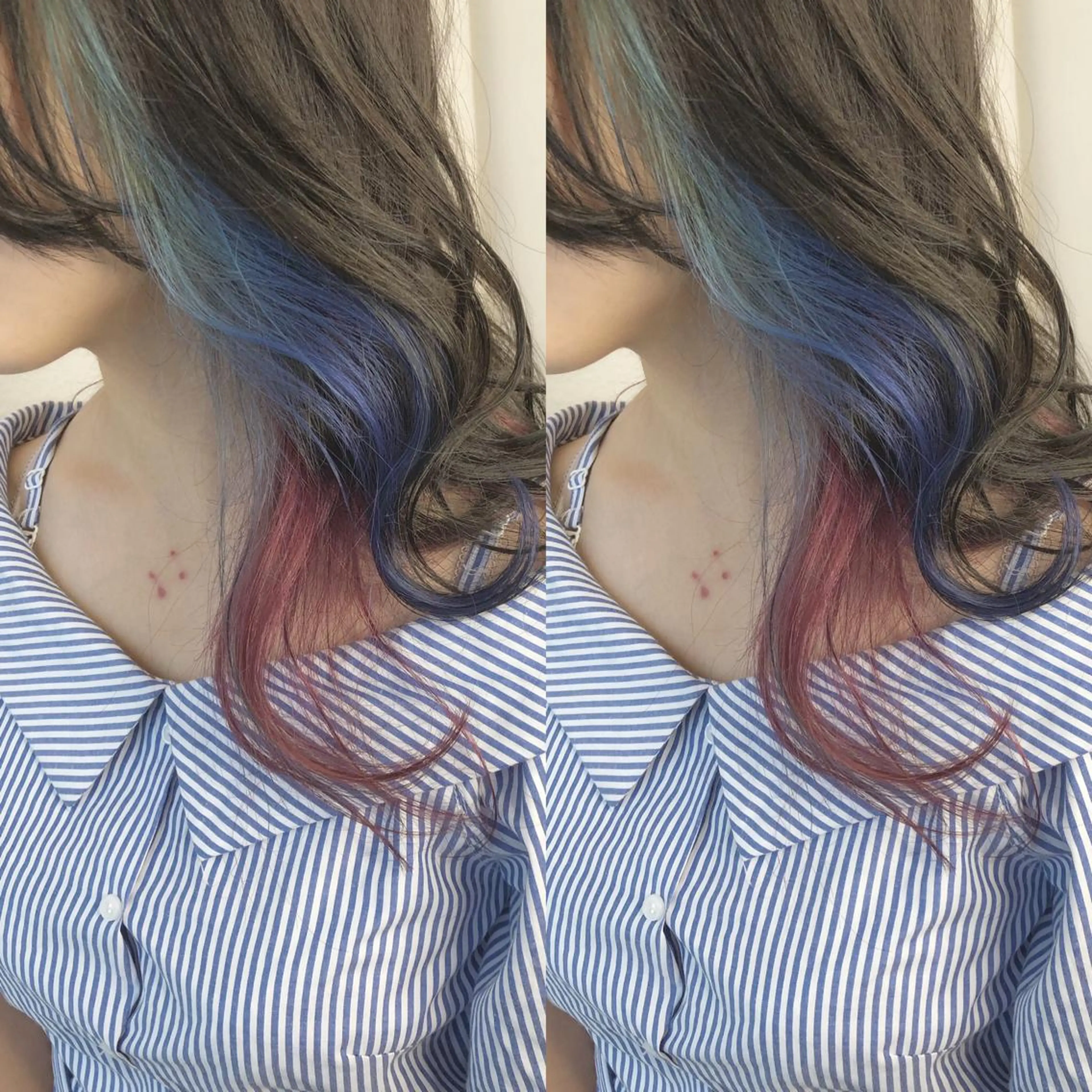 セミロング カラー ブルーカラー インナーカラー ピンクカラー あさだ しゅうたろうのヘアスタイル