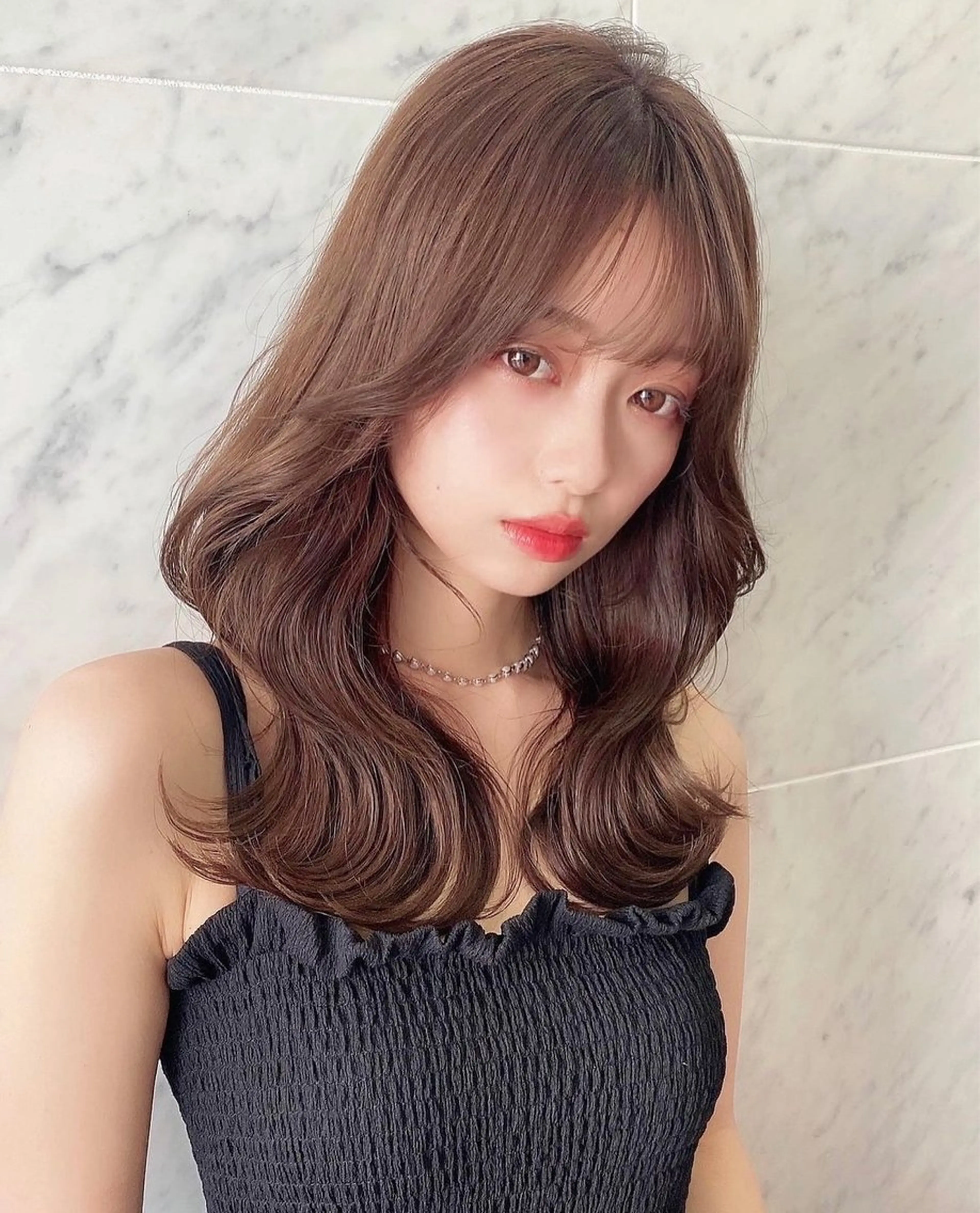 ロング ボブ ハイライト 髪質改善 韓国風ヘア 小顔カット 似合わせカラーの達人 ダブルカラー/森栄範のヘアスタイル