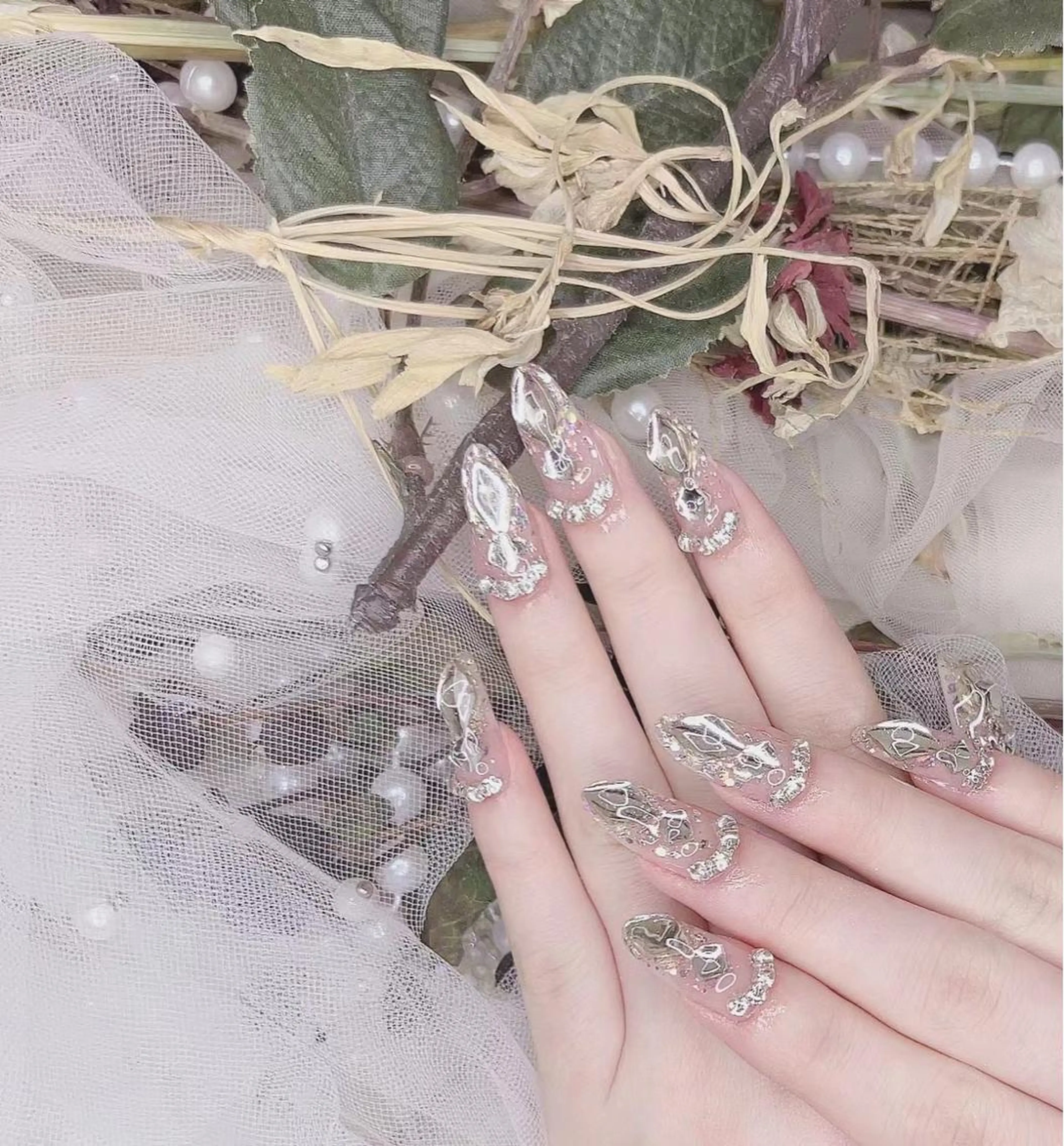 ネイル クリアネイル キラキラネイル シルバー Babarla Nailのネイルデザイン