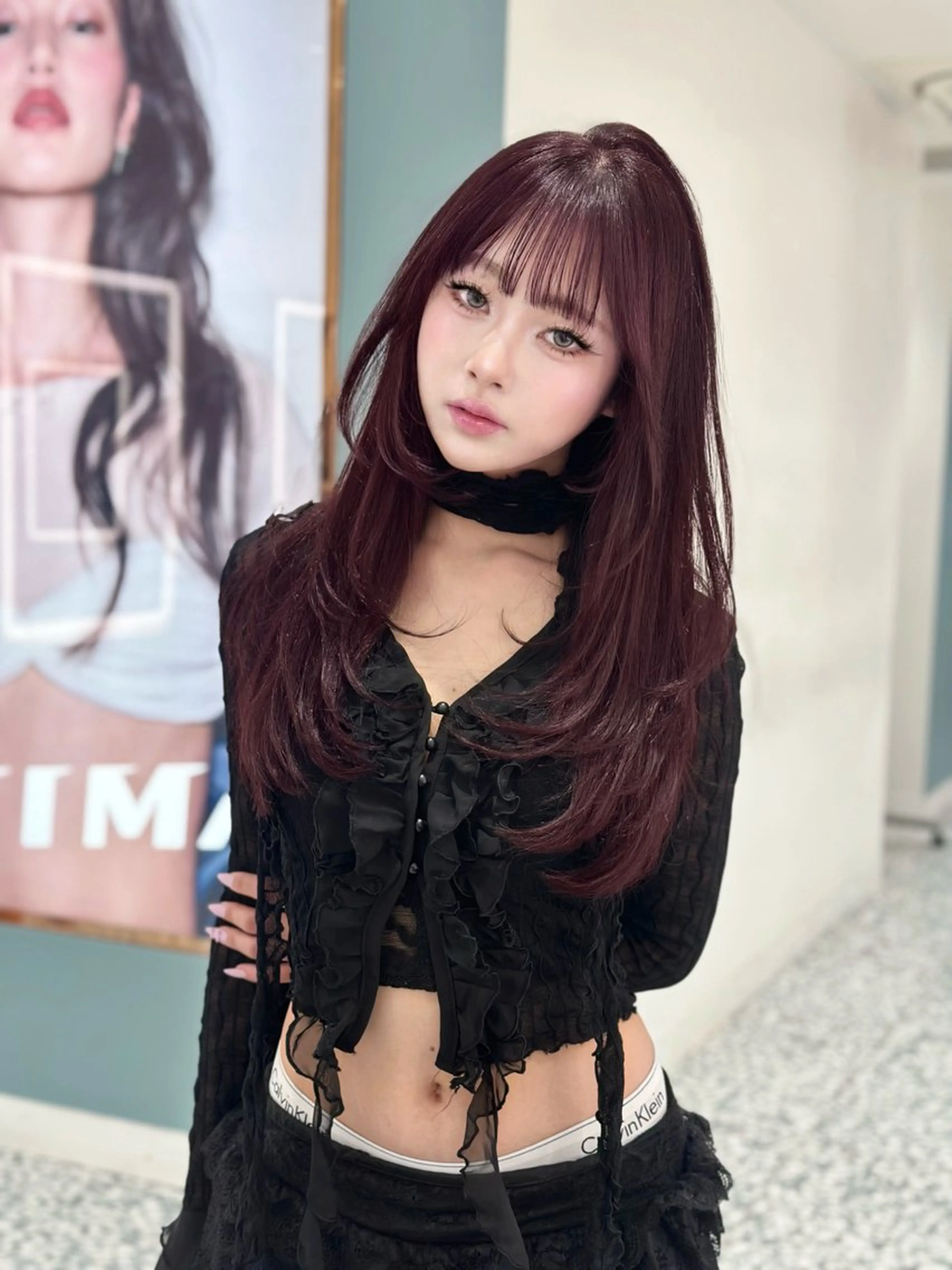 セミロング カラー カシス ダブルカラー レッドカラー レイヤーカット ワンホン🎀韓国ヘア 💞渋谷/GAKUのヘアスタイル