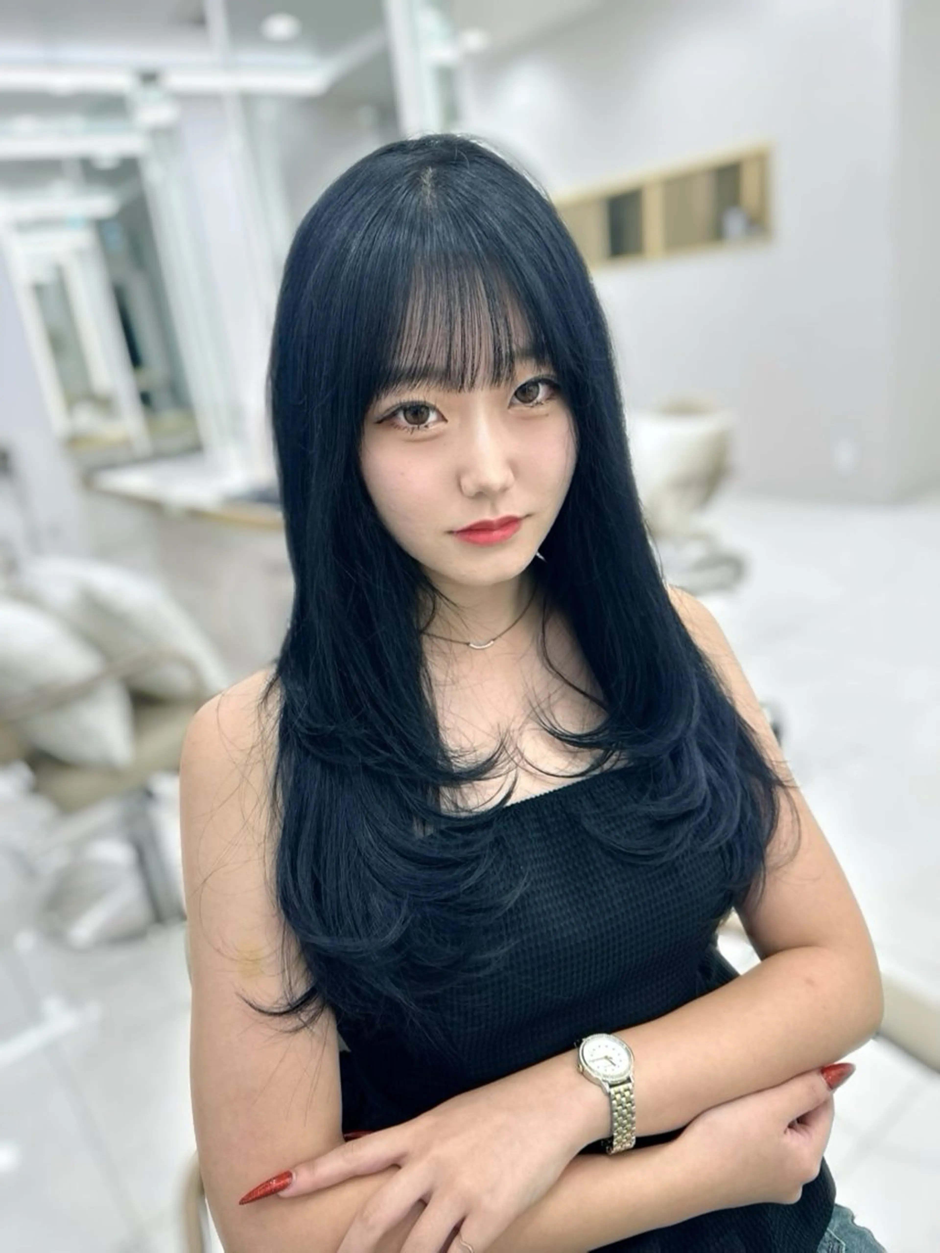 ロング レイヤーカット カット 似合わせ/レイヤー /顔まわり/池田歩樹のヘアスタイル