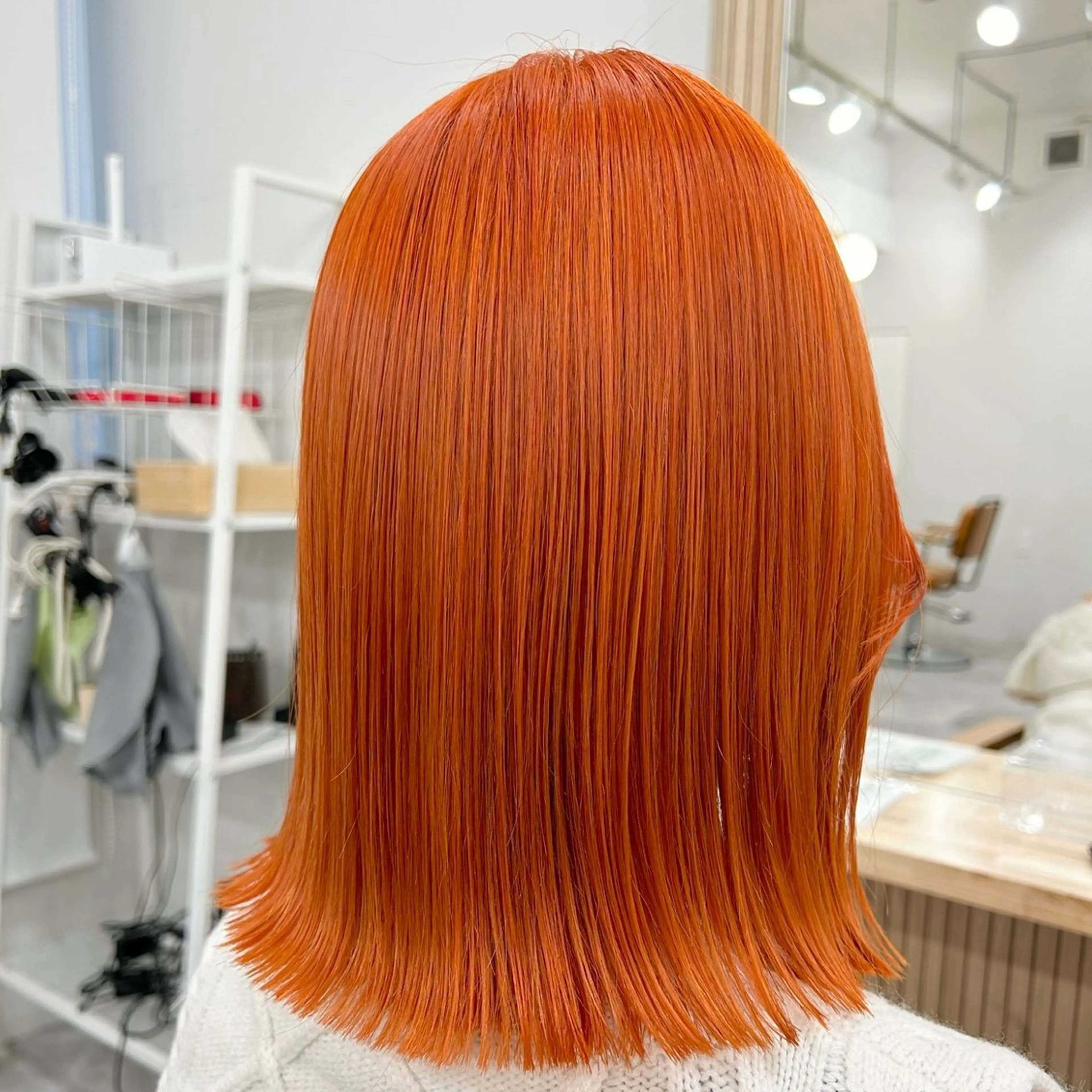 ミディアム カラー 切りっぱなしボブ オレンジ ボブ 顔まわりカット/ボブ /🧁とーこ🧁のヘアスタイル