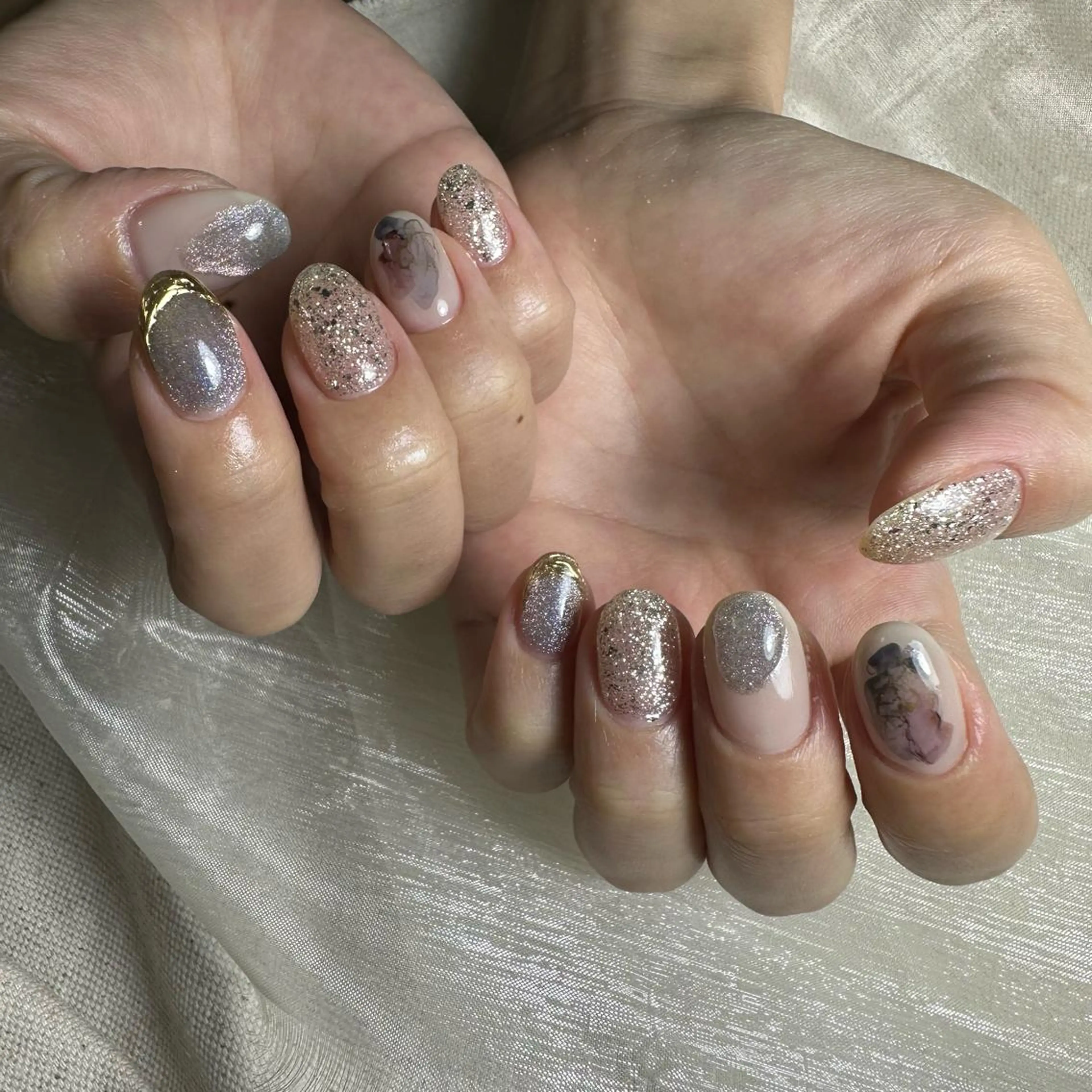 ネイル ブルー ハンドネイル 里見 麗のネイルデザイン