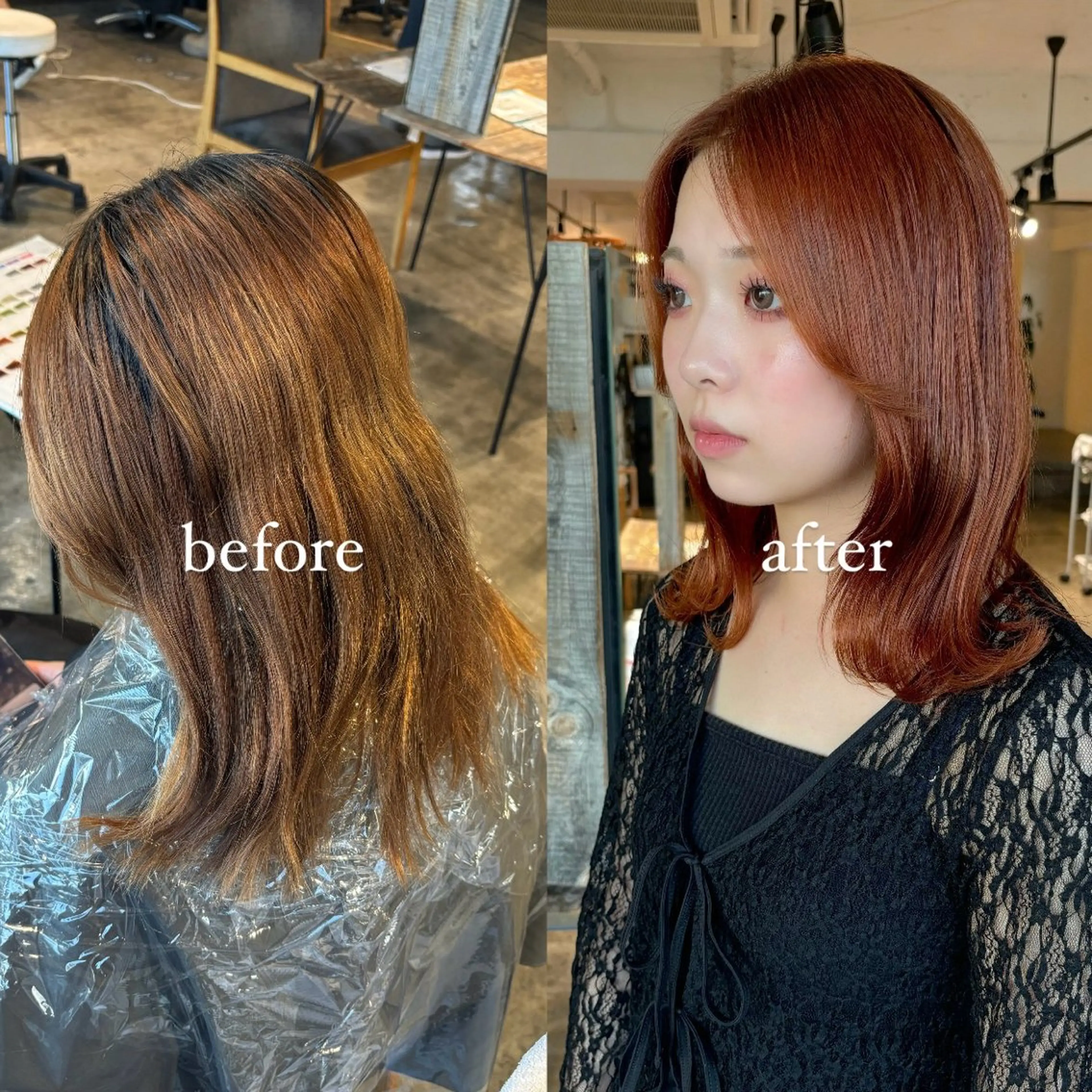 ミディアム カラー ブリーチ ケアカラー ダブルカラー ブリーチなしカラー オレンジ 暖色カラー🍒 ケアブリーチ/akiのヘアスタイル
