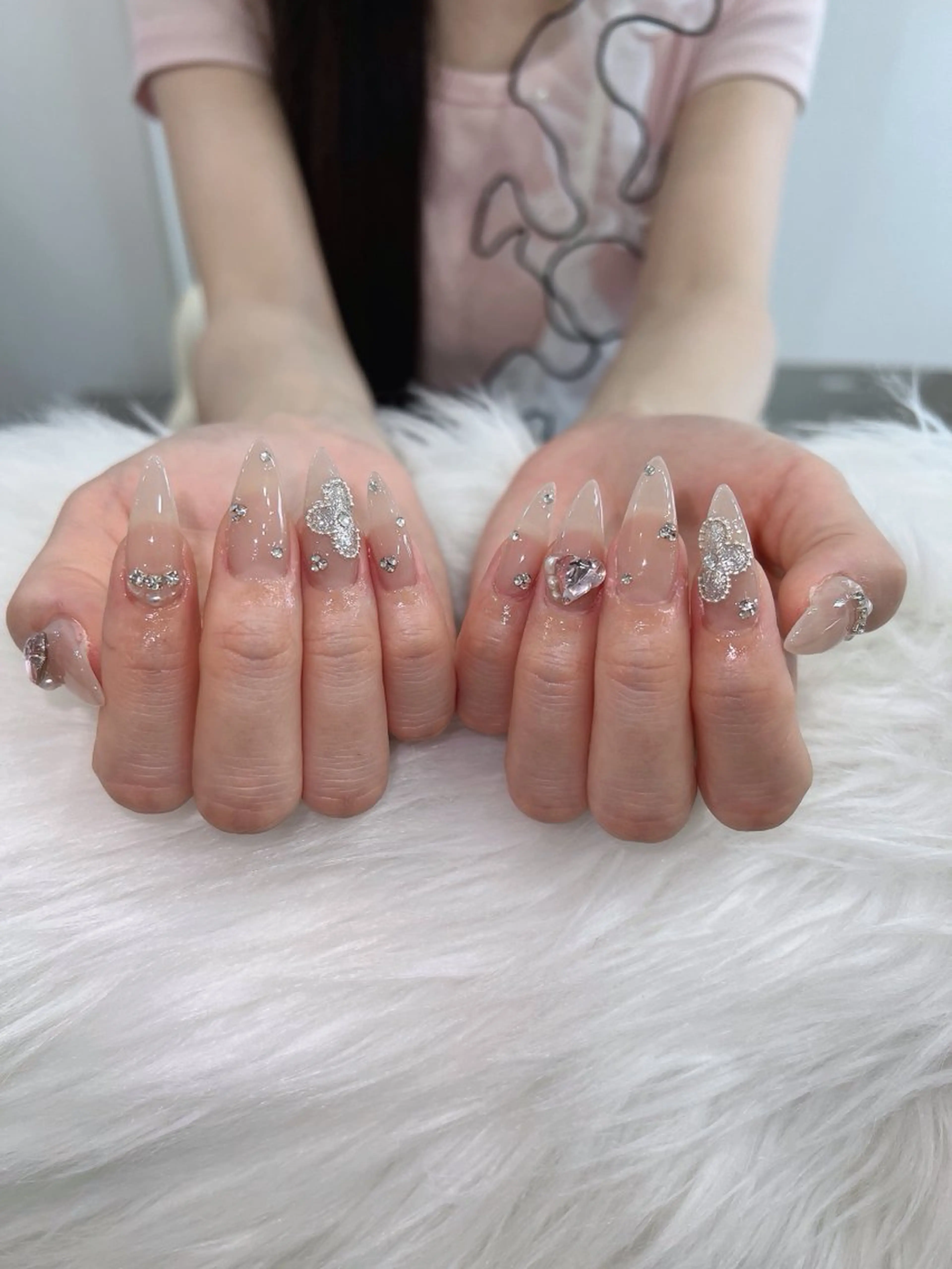 ネイル オーロラネイル ボルドー ブラウン 氷ネイル・うるうるネイル キラキラネイル ハンドネイル Sora  Nail 長さ出し専門店のネイルデザイン