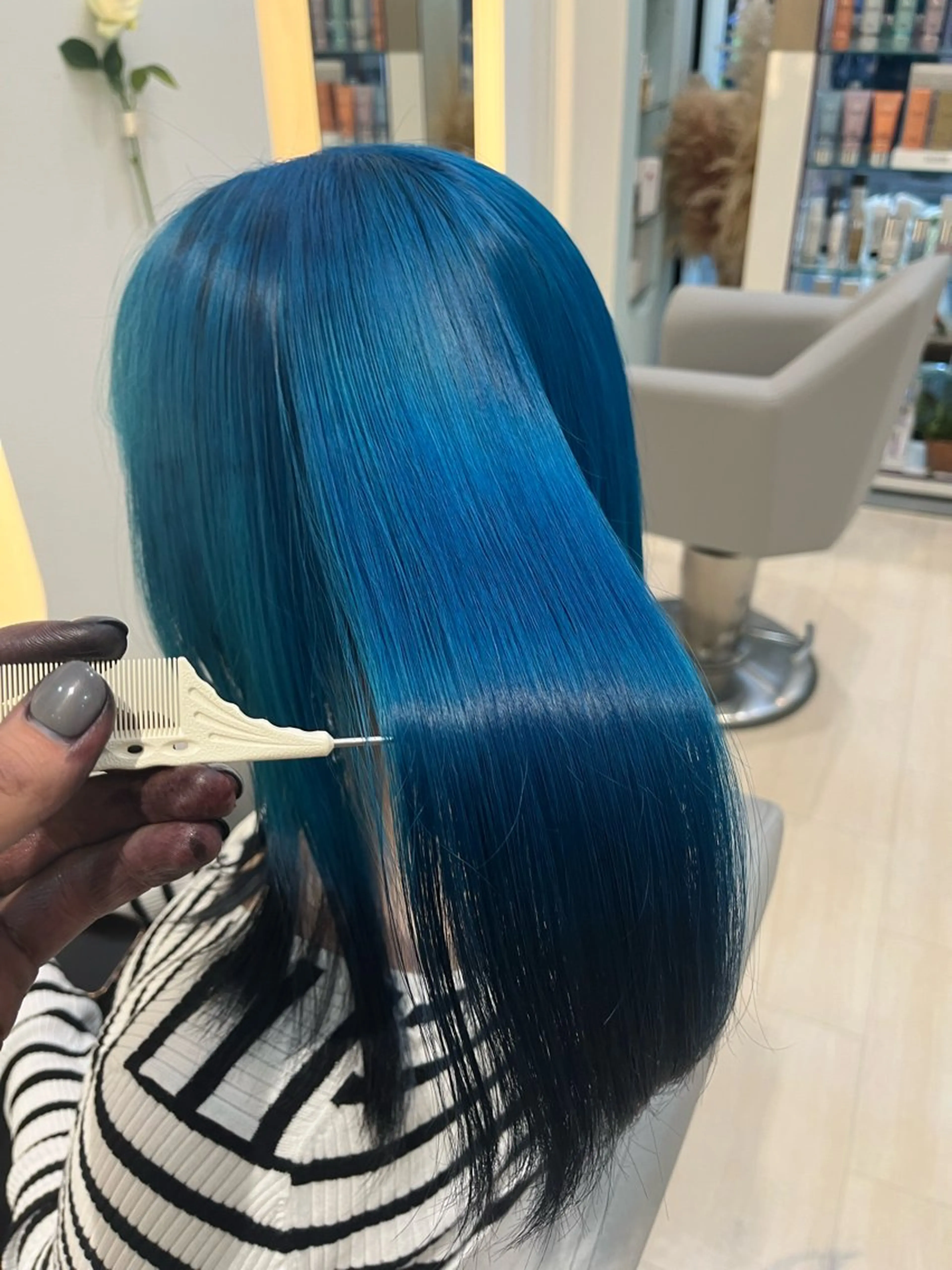 ロング カラー 黒髪 ブルーカラー トリートメント ヘアカラー R u i/ブリーチ /京都/河原町のヘアスタイル