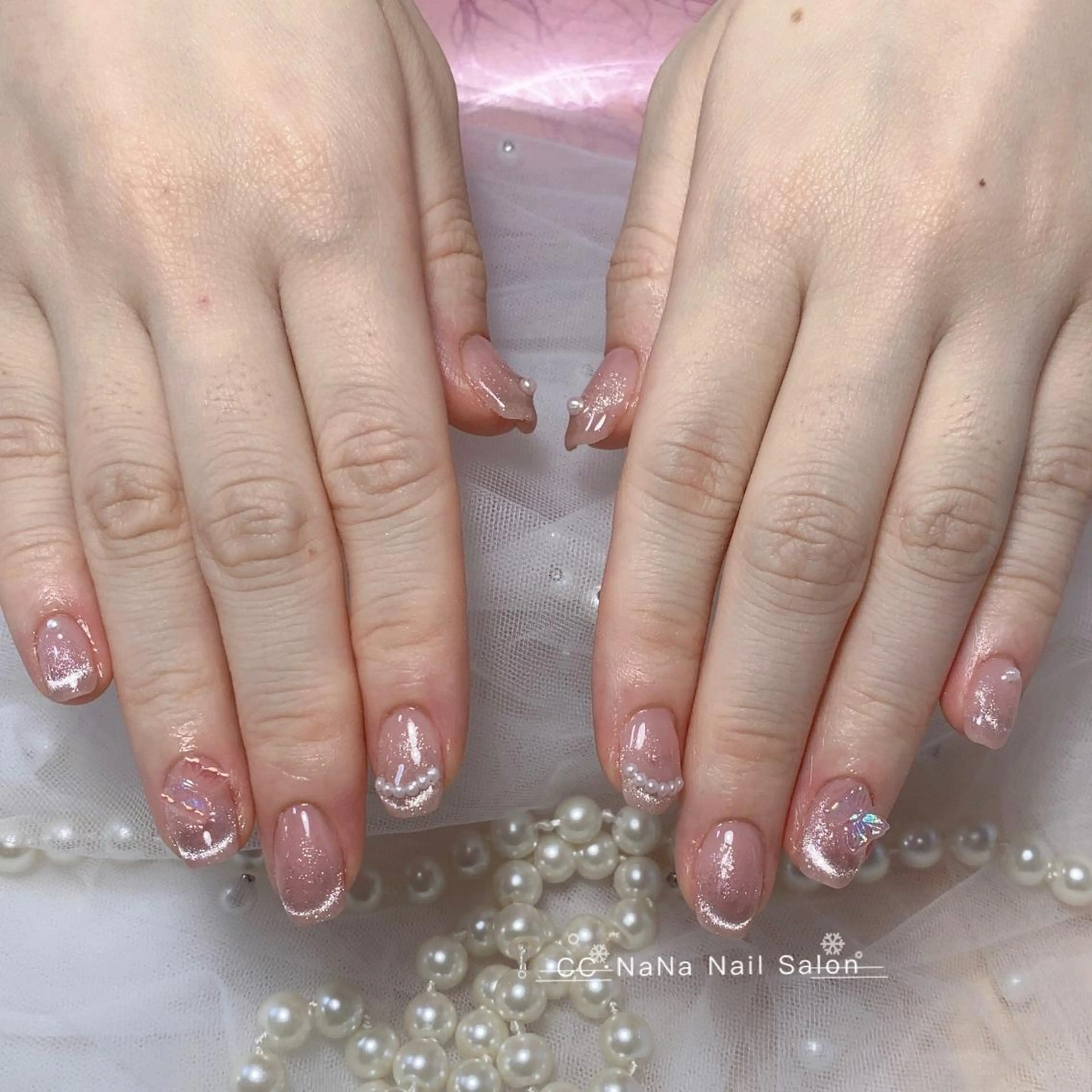 ネイル チークネイル フラッシュネイル ハート キラキラネイル 韓国ネイル ハンドネイル 💎CC・NaNa 韓国風ネイル🌙Cのネイルデザイン