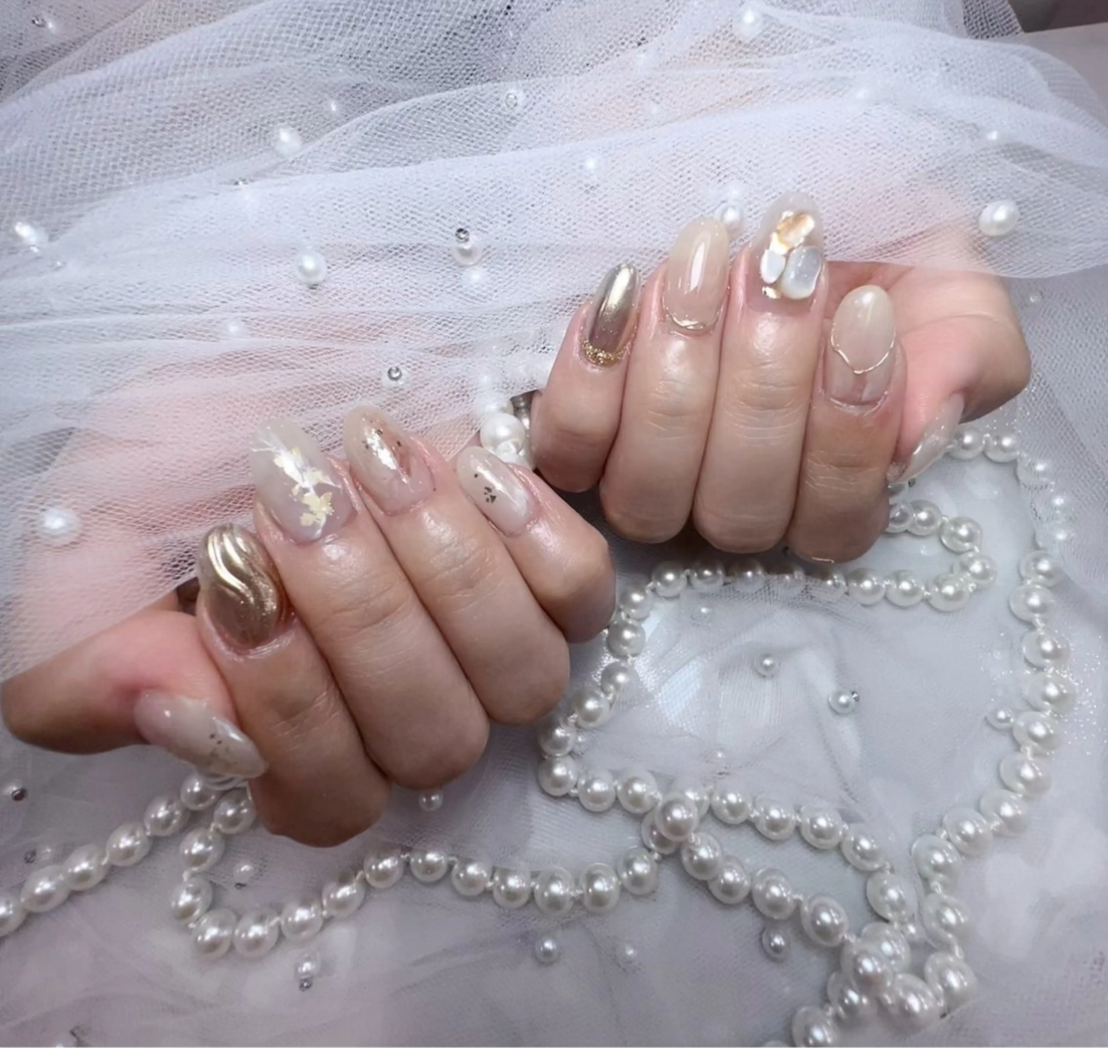 ネイル アートネイル フラッシュネイル フレンチネイル ジェルネイル ガラスフレンチ You&Me Yukiのネイルデザイン