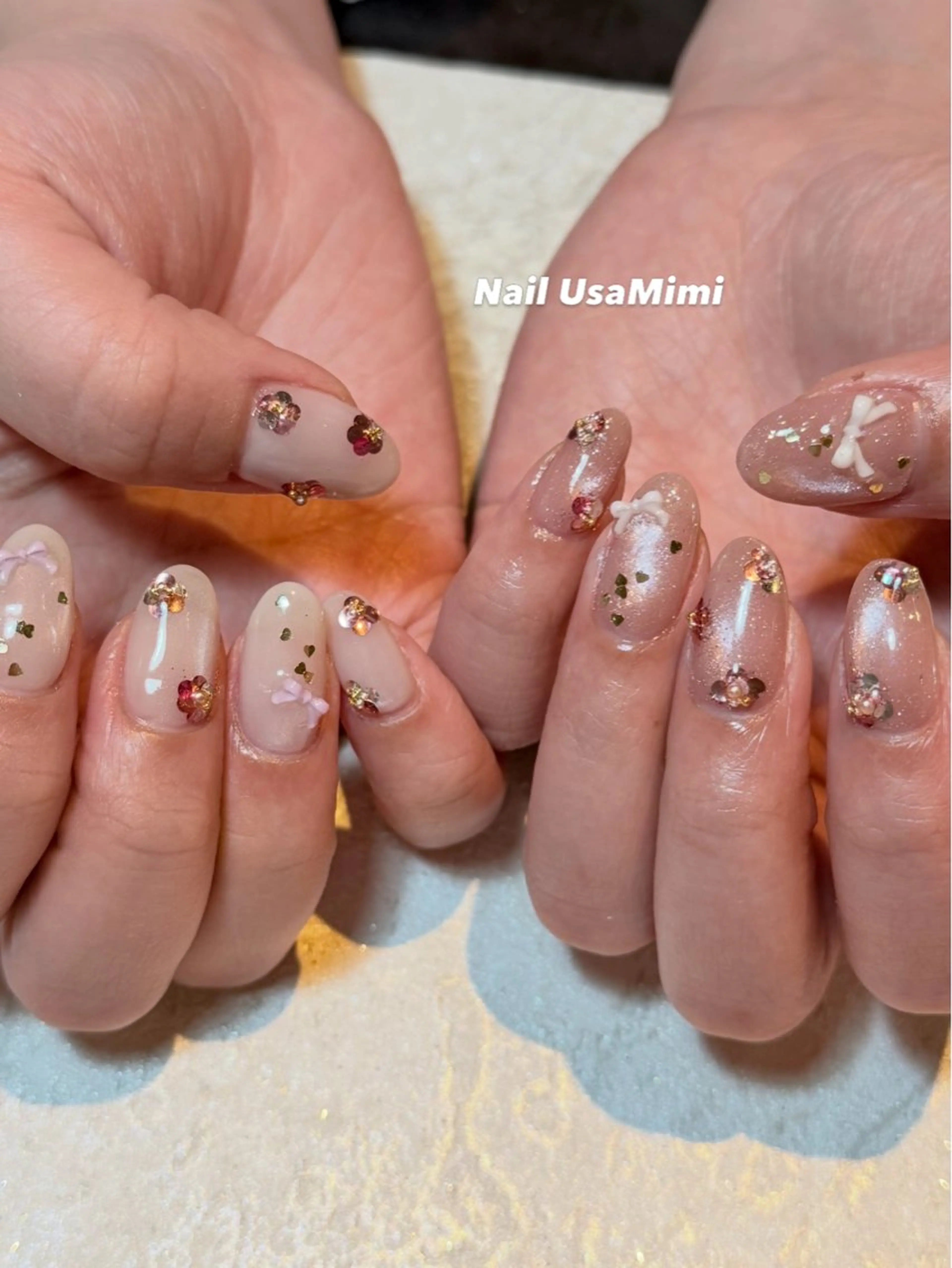 ネイル アートネイル ジェルネイル キラキラネイル オフィスネイル 春ネイル ハンドネイル Nail Usa Mimi ASAKOのネイルデザイン