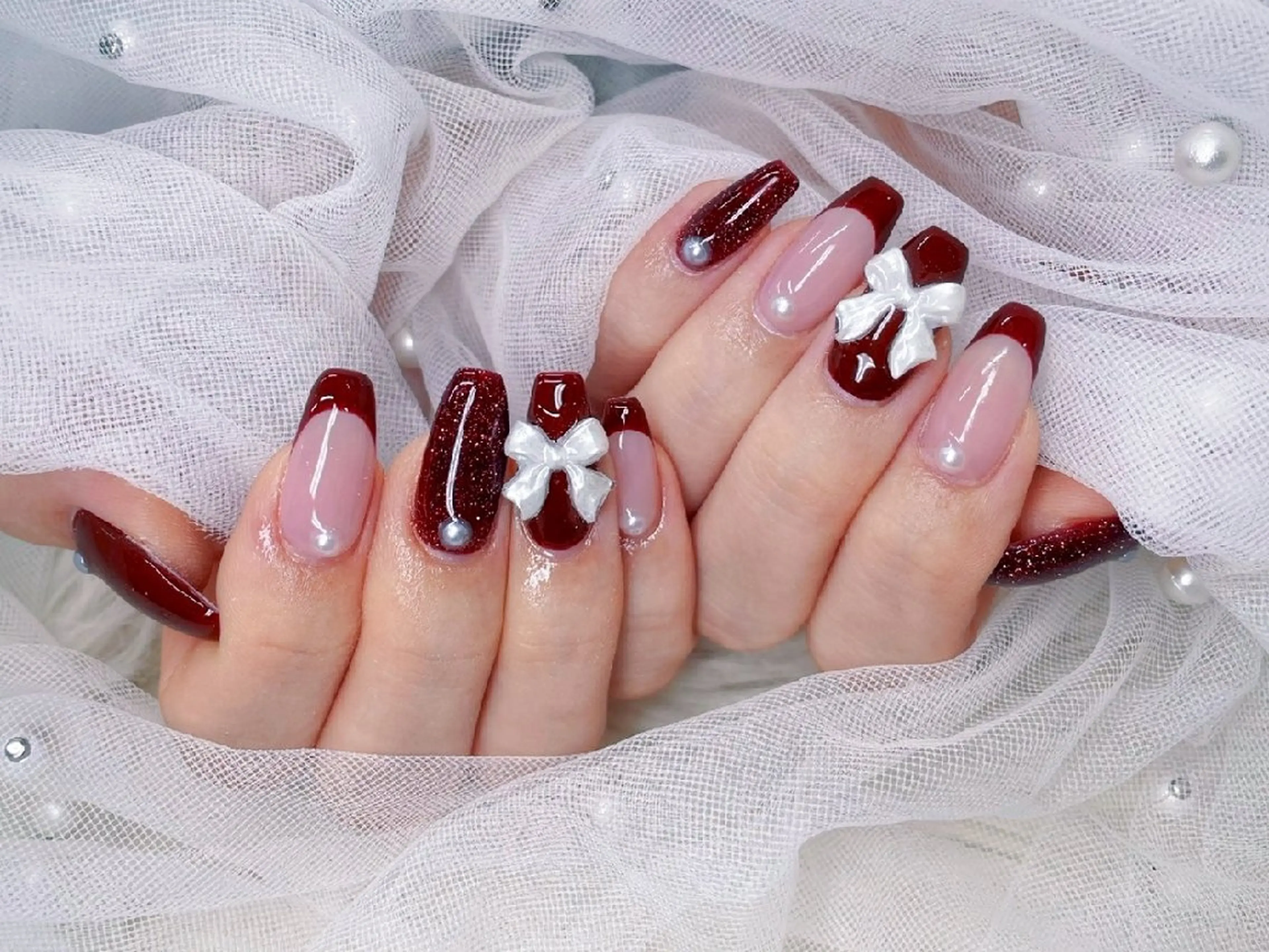 ネイル チークネイル 長さ出し フラッシュネイル フレンチネイル ジェルネイル Chouette Nailのネイルデザイン