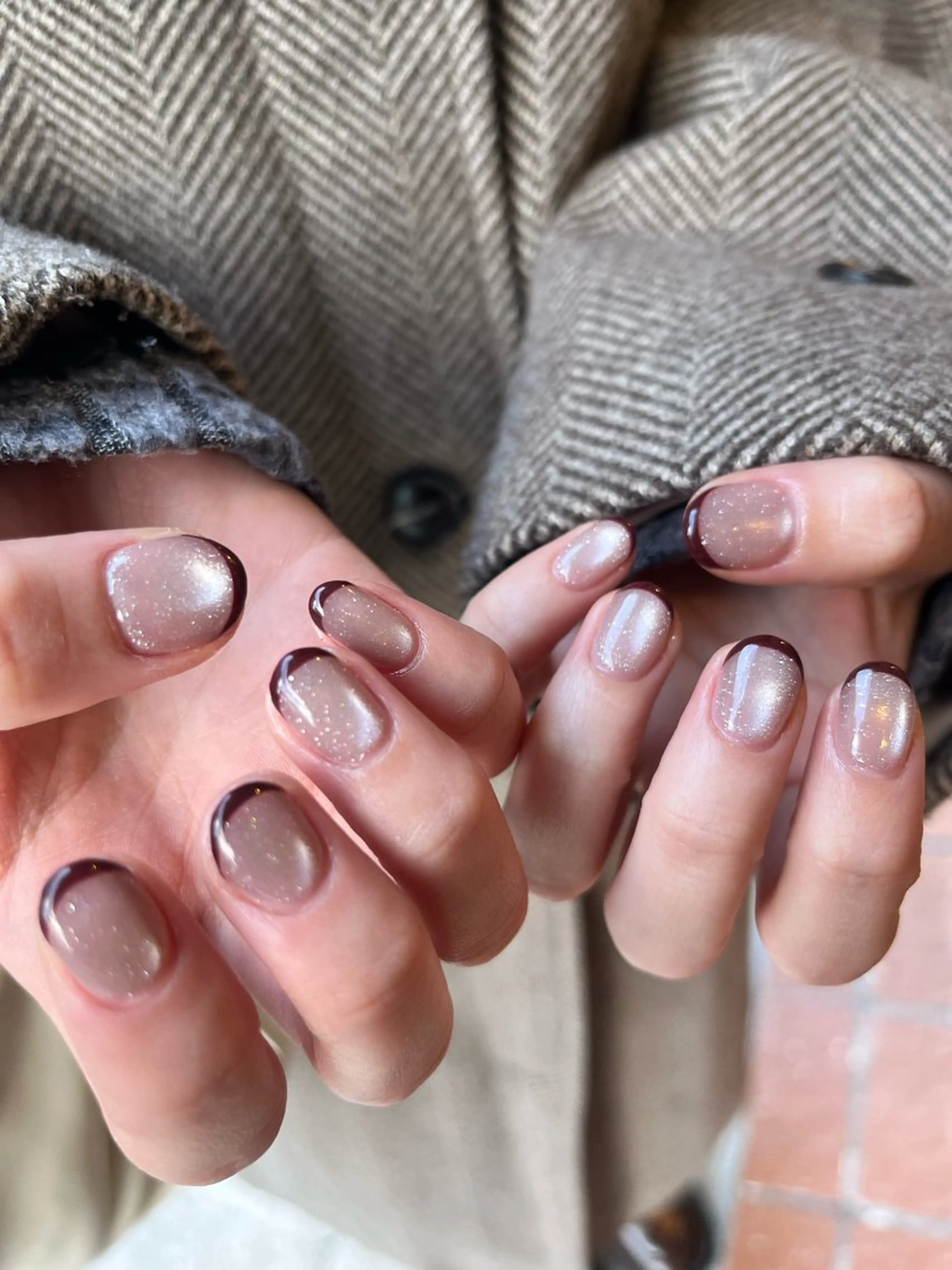 ネイル ボルドー フラッシュネイル フラッシュマグ フレンチネイル マグネットネイル ハンドネイル ballie／小野原 なつみのネイルデザイン