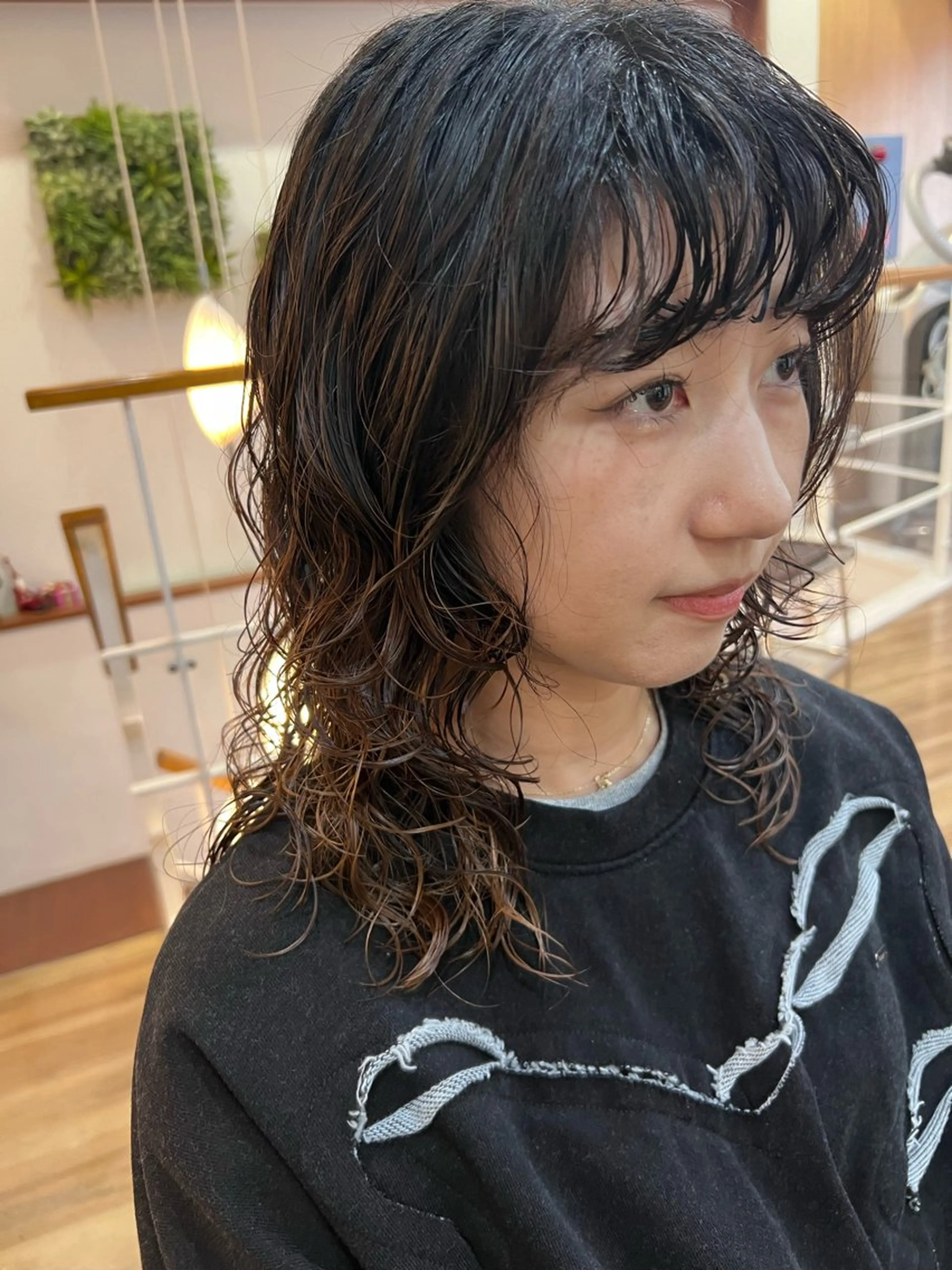 セミロング パーマ カット パーマ しみず さくら🌸のヘアスタイル